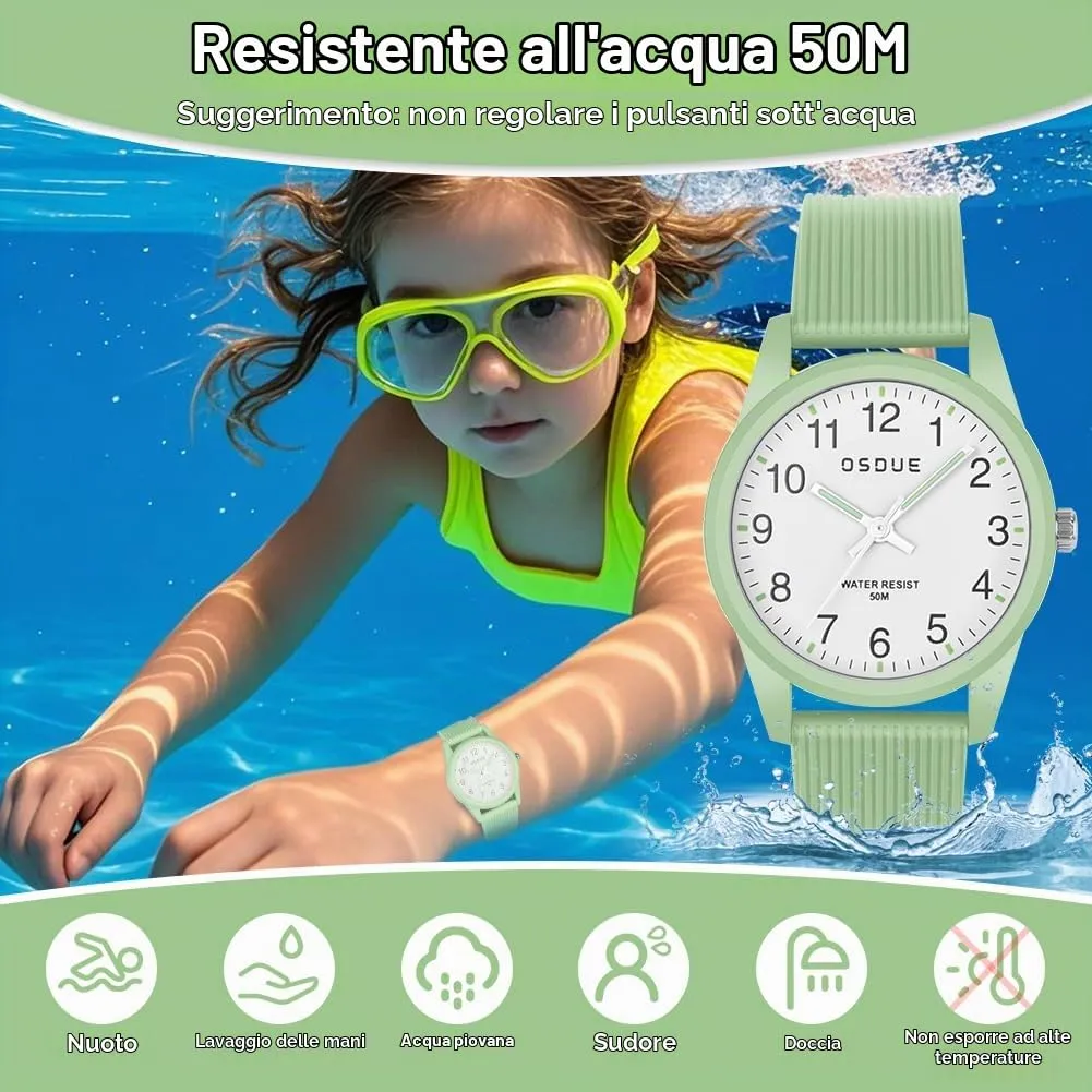 OSDUE Orologio Bambino Impermeabile Luminoso Educativo in Quarzo per Ragazzi e Ragazze 5-18 Anni - immagine 5