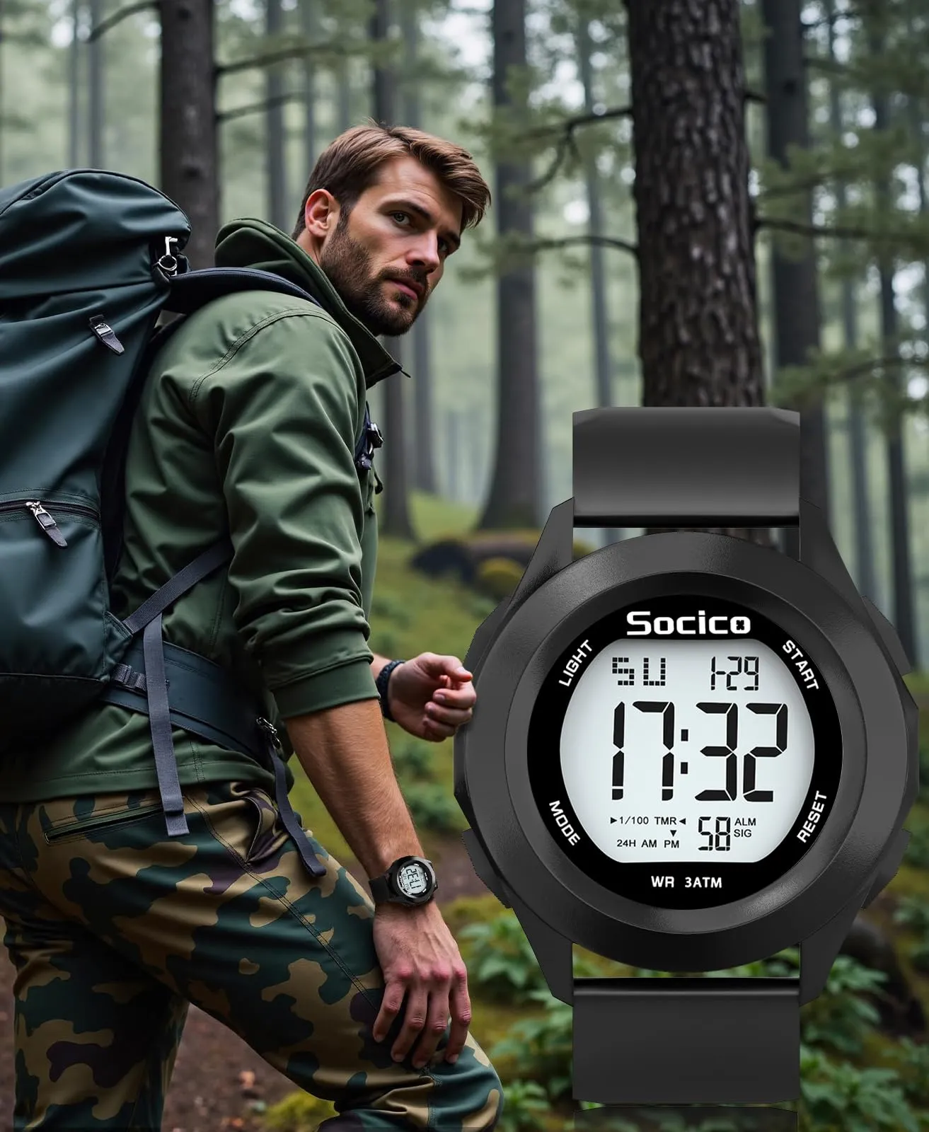 SOCICO Orologio Digitale da Uomo Sportivo Militare Impermeabile Nero - immagine 6