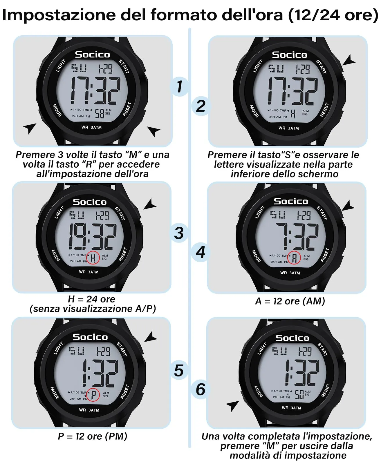 SOCICO Orologio Digitale da Uomo Sportivo Militare Impermeabile Nero - immagine 9
