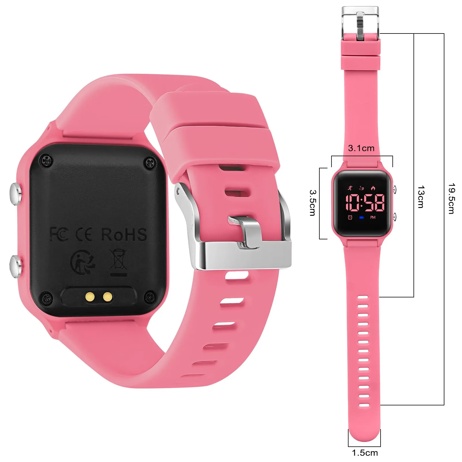 Timever Orologio Digitale per Bambini e Ragazzi con Contapassi, Sveglia, Cronometro, Luce e Data - Cinturino in Silicone - immagine 2