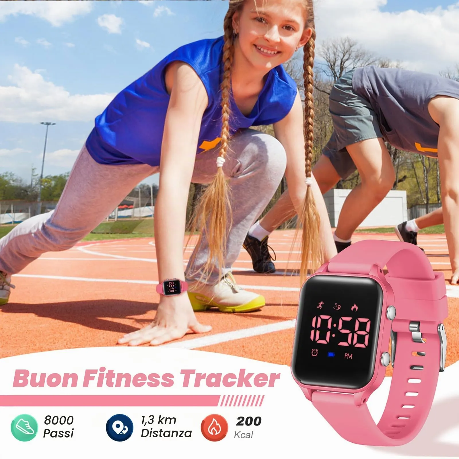 Timever Orologio Digitale per Bambini e Ragazzi con Contapassi, Sveglia, Cronometro, Luce e Data - Cinturino in Silicone - immagine 3