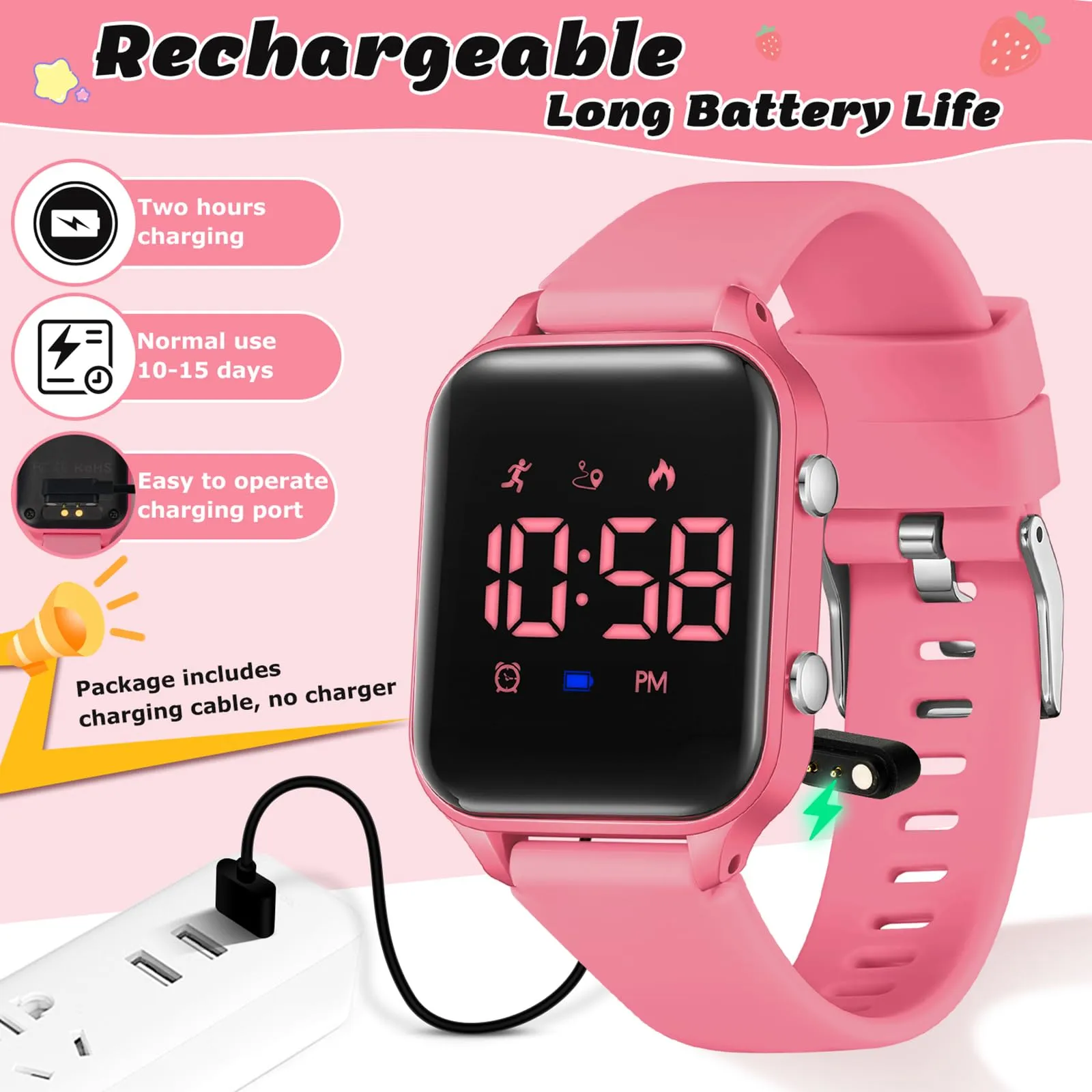 Timever Orologio Digitale per Bambini e Ragazzi con Contapassi, Sveglia, Cronometro, Luce e Data - Cinturino in Silicone - immagine 6