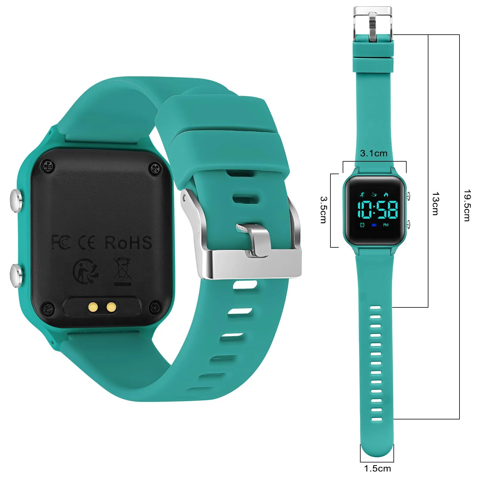 Timever Orologio Digitale per Bambini con Contapassi, Sveglia, Cronometro e Luce - L6615E-MG - immagine 2
