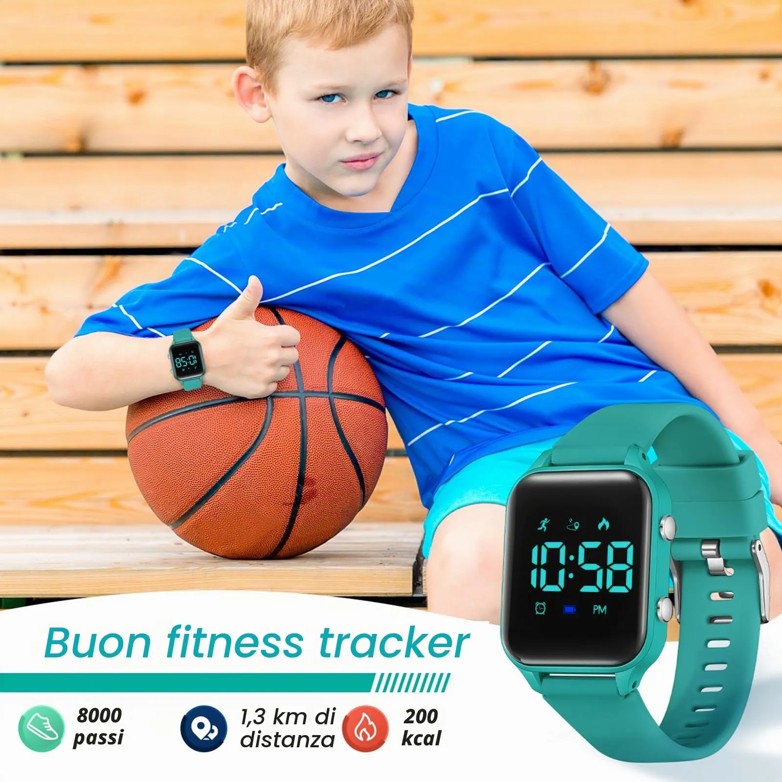 Timever Orologio Digitale per Bambini con Contapassi, Sveglia, Cronometro e Luce - L6615E-MG - immagine 3