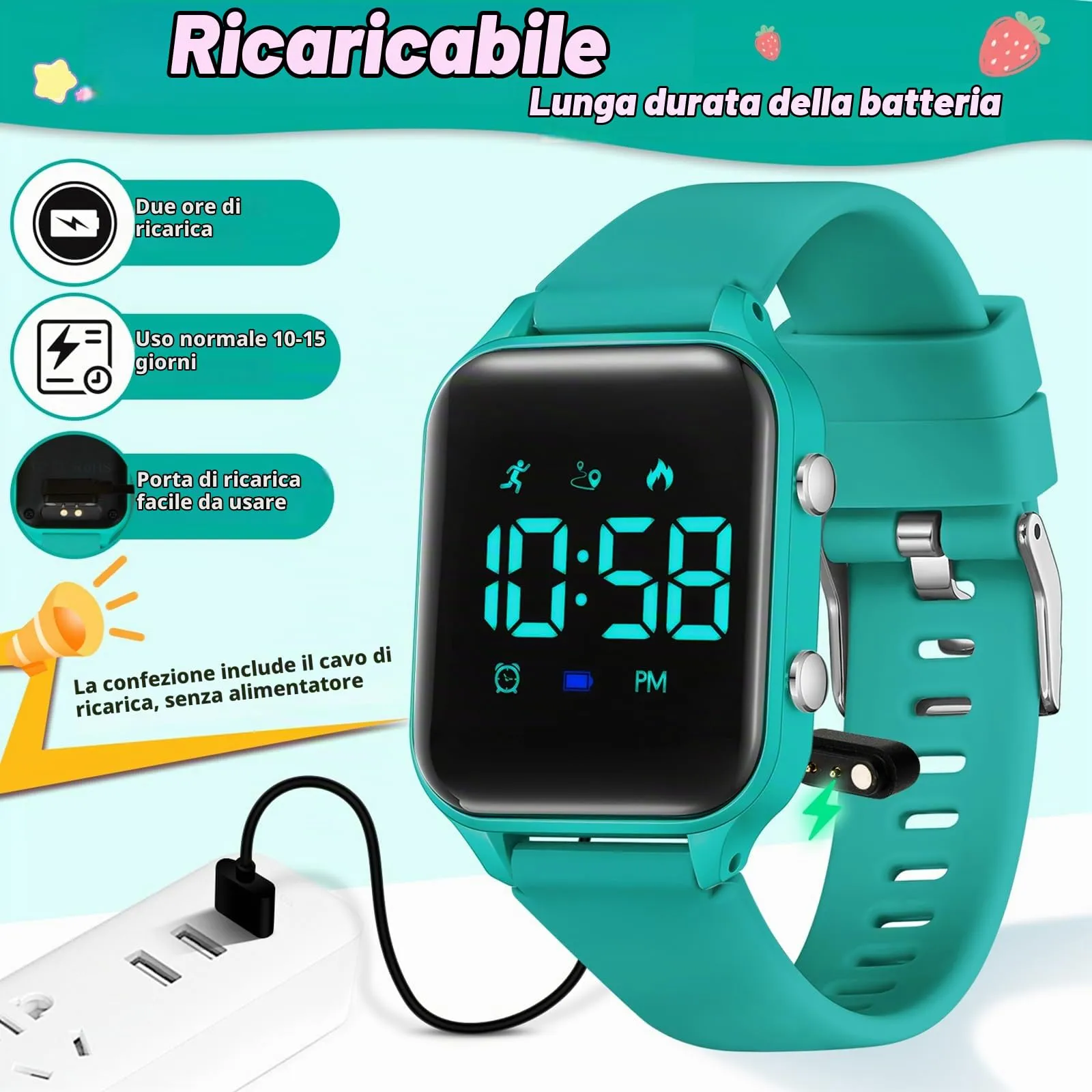 Timever Orologio Digitale per Bambini con Contapassi, Sveglia, Cronometro e Luce - L6615E-MG - immagine 6