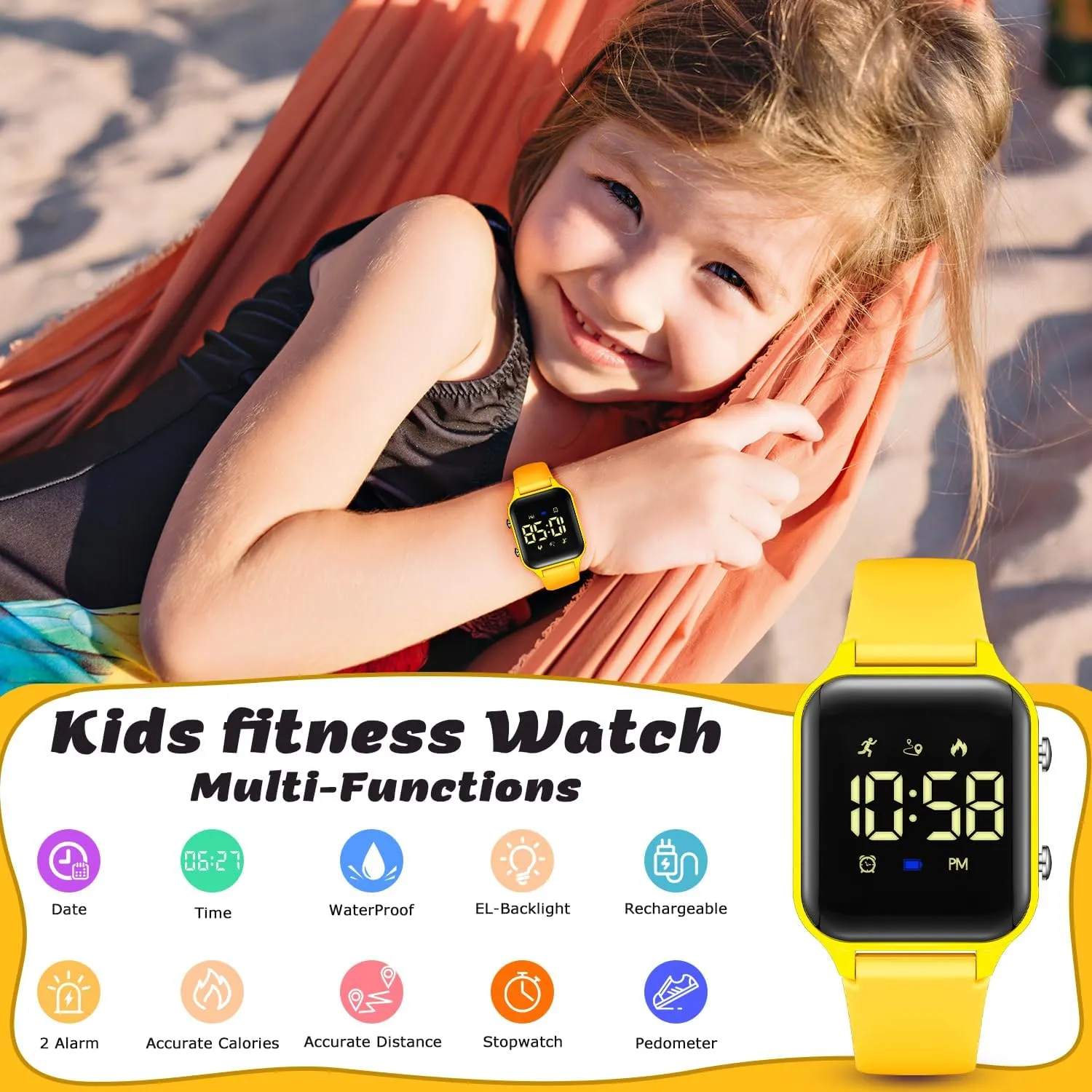 Timever Orologio Digitale per Bambini e Ragazze con Contapassi, Sveglia e Cronometro L6615E-DG - immagine 4