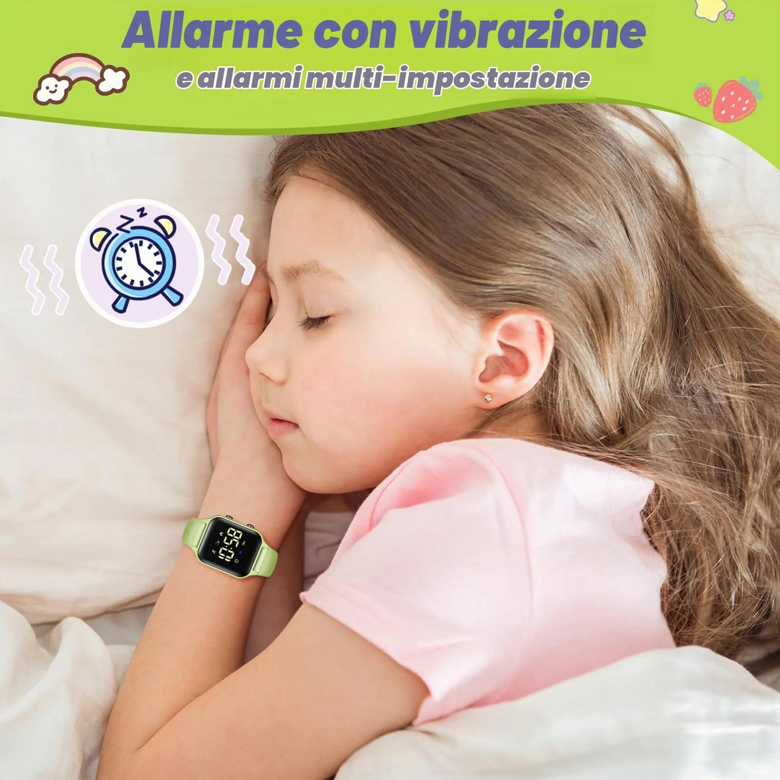 Timever Orologio Digitale per Bambini con Contapassi, Sveglia e Cronometro, Cinturino in Silicone, Verde Grigiastro - immagine 5