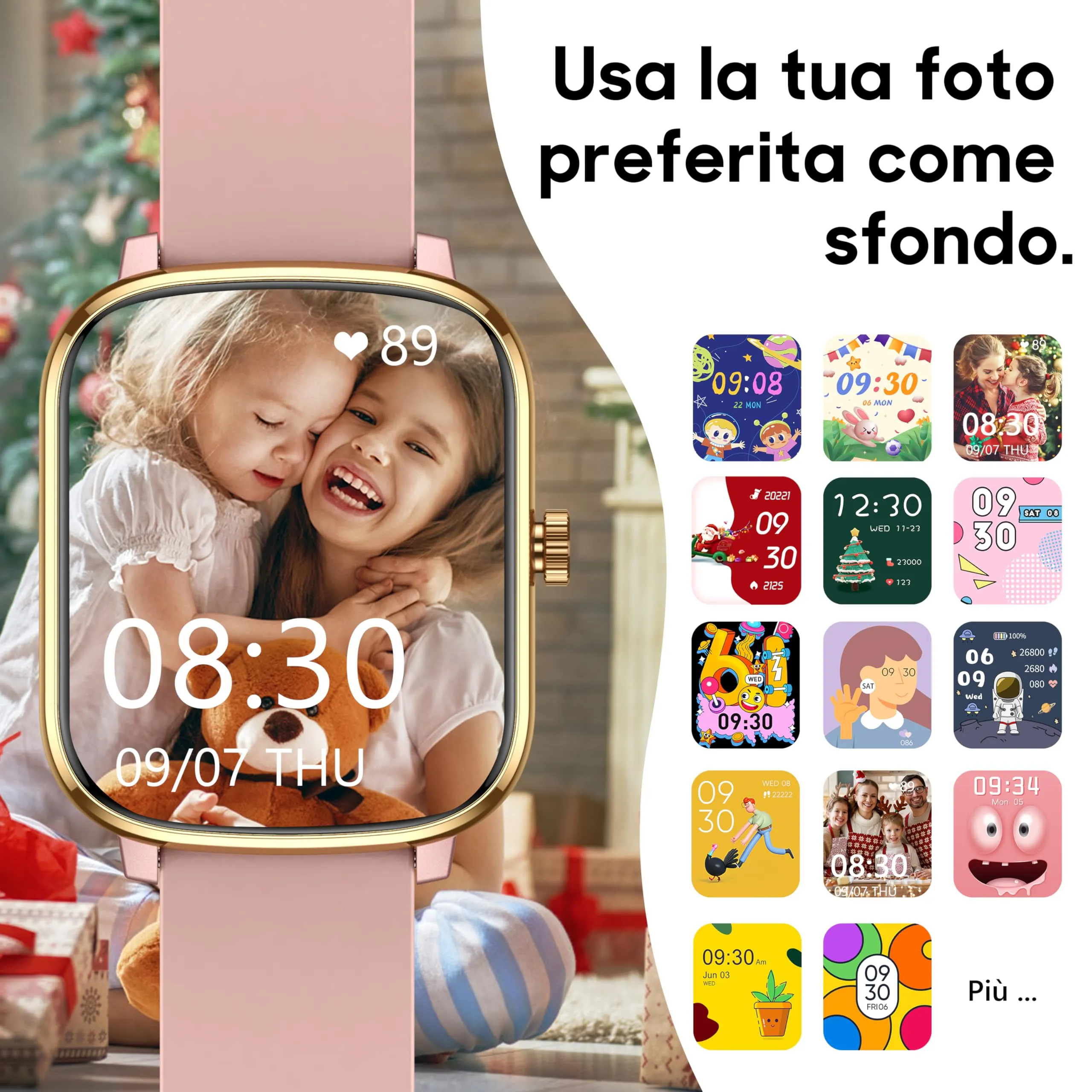 Popglory Piccolo Smartwatch per Donna e Ragazza, 1,69 Pollici, 110+ Modalità Sportive, Monitor Frequenza Cardiaca, SpO2, Pressione Sanguigna e Sonno, Notifiche Chiamate e Whatsapp, per Android e iOS - immagine 5