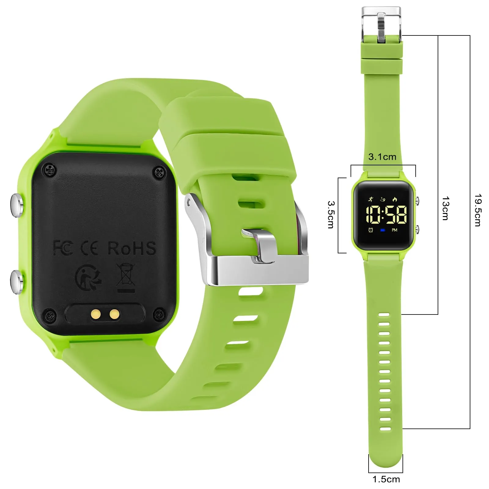 Timever Orologio Digitale per Bambini con Contapassi, Sveglia, Cronometro, Luce e Data, Cinturino in Silicone - immagine 2