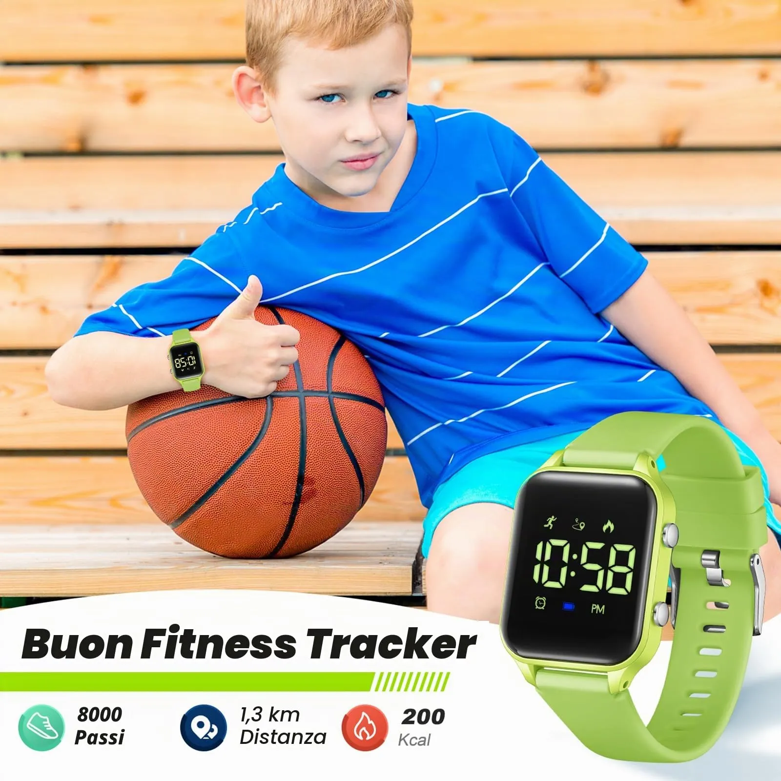 Timever Orologio Digitale per Bambini con Contapassi, Sveglia, Cronometro, Luce e Data, Cinturino in Silicone - immagine 3