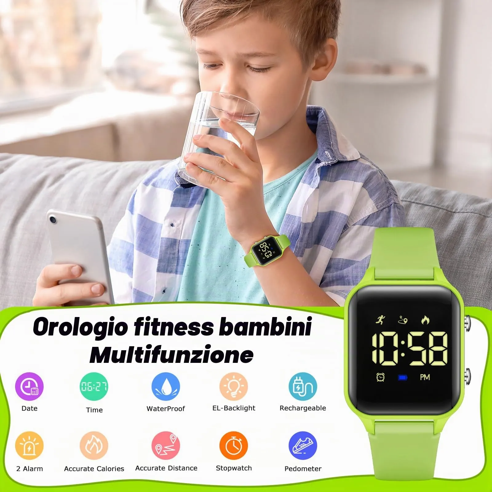 Timever Orologio Digitale per Bambini con Contapassi, Sveglia, Cronometro, Luce e Data, Cinturino in Silicone - immagine 4