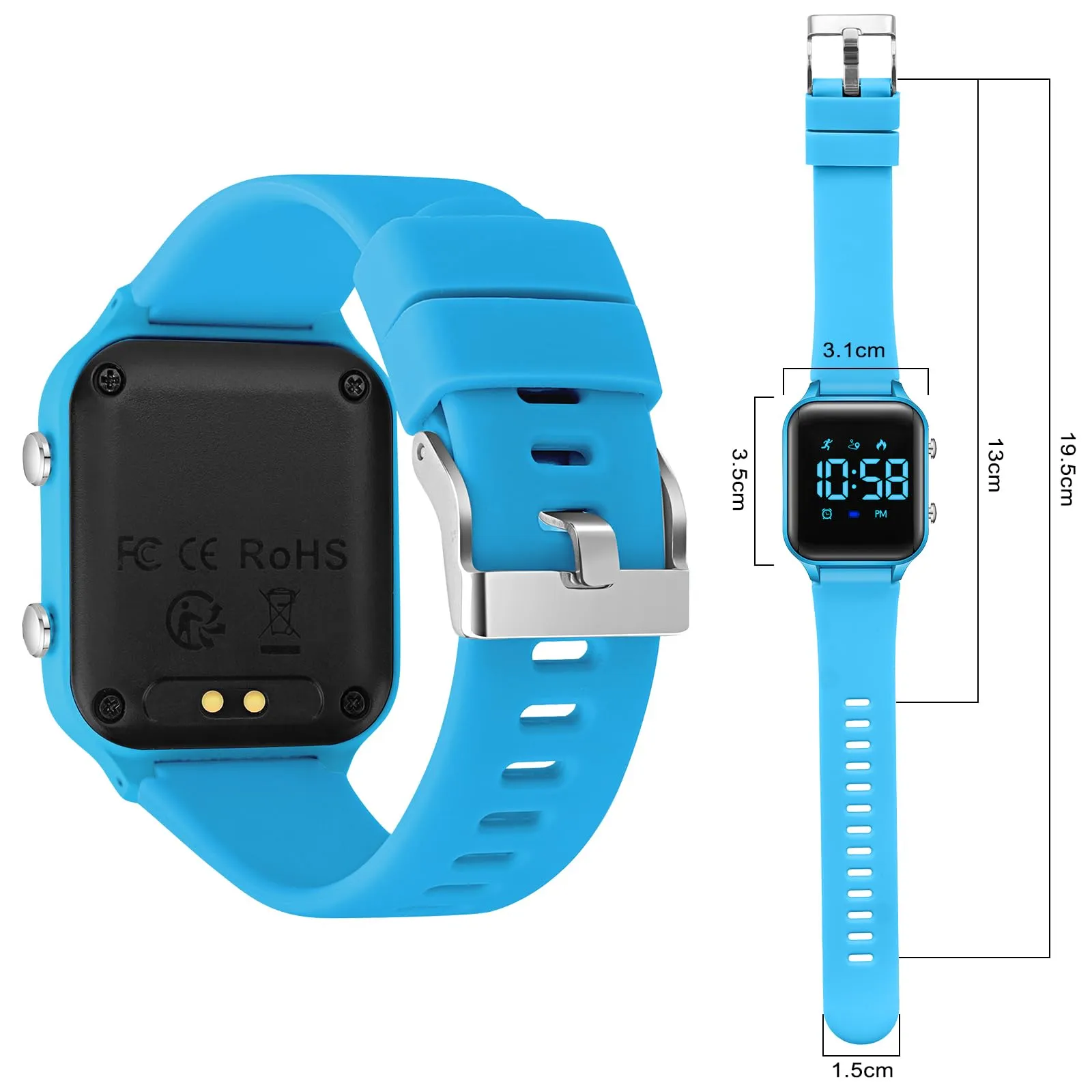 Timever Orologio Digitale per Bambini e Ragazzi L6615E-DB con Contapassi, Sveglia, Cronometro e Cinturino in Silicone - immagine 2