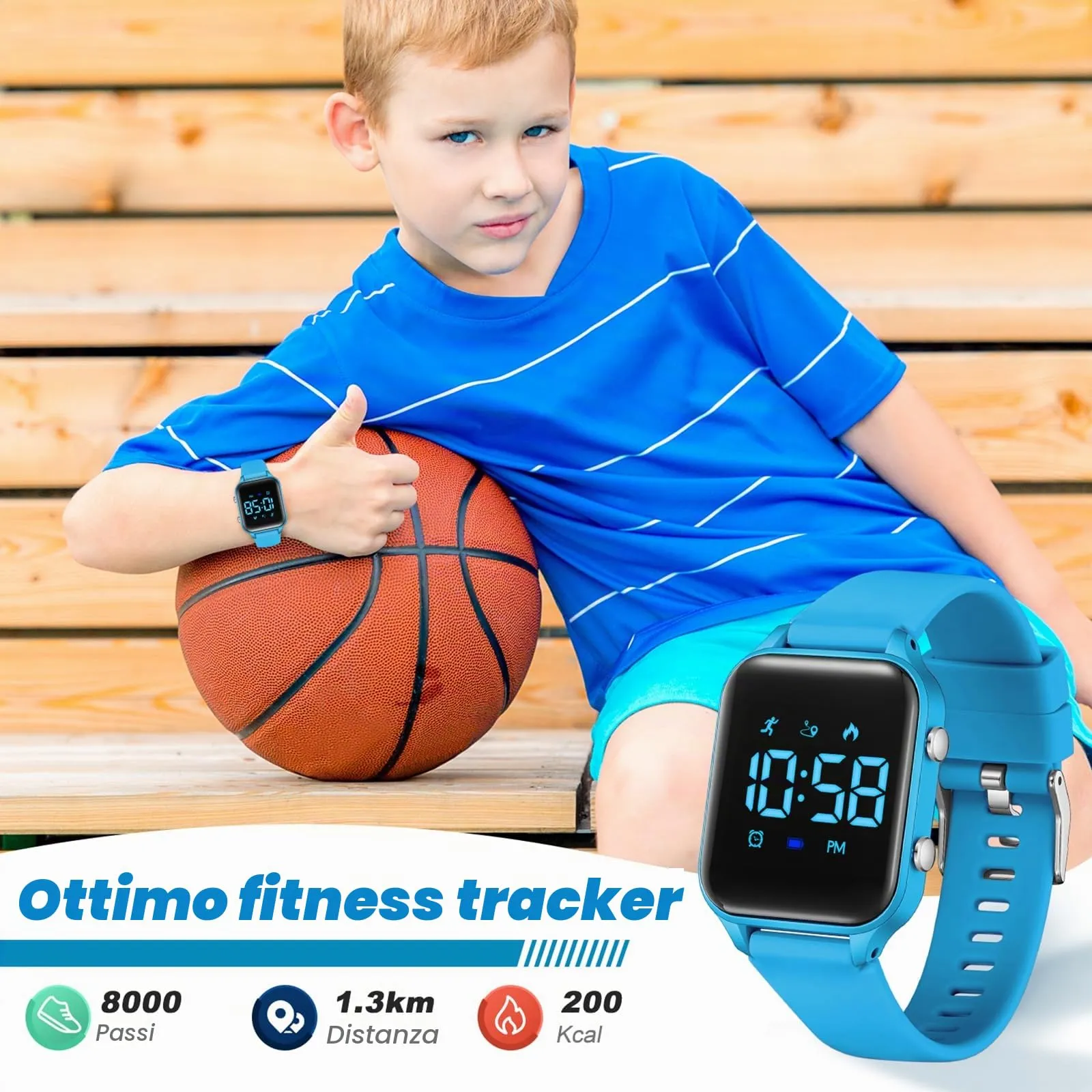 Timever Orologio Digitale per Bambini e Ragazzi L6615E-DB con Contapassi, Sveglia, Cronometro e Cinturino in Silicone - immagine 3