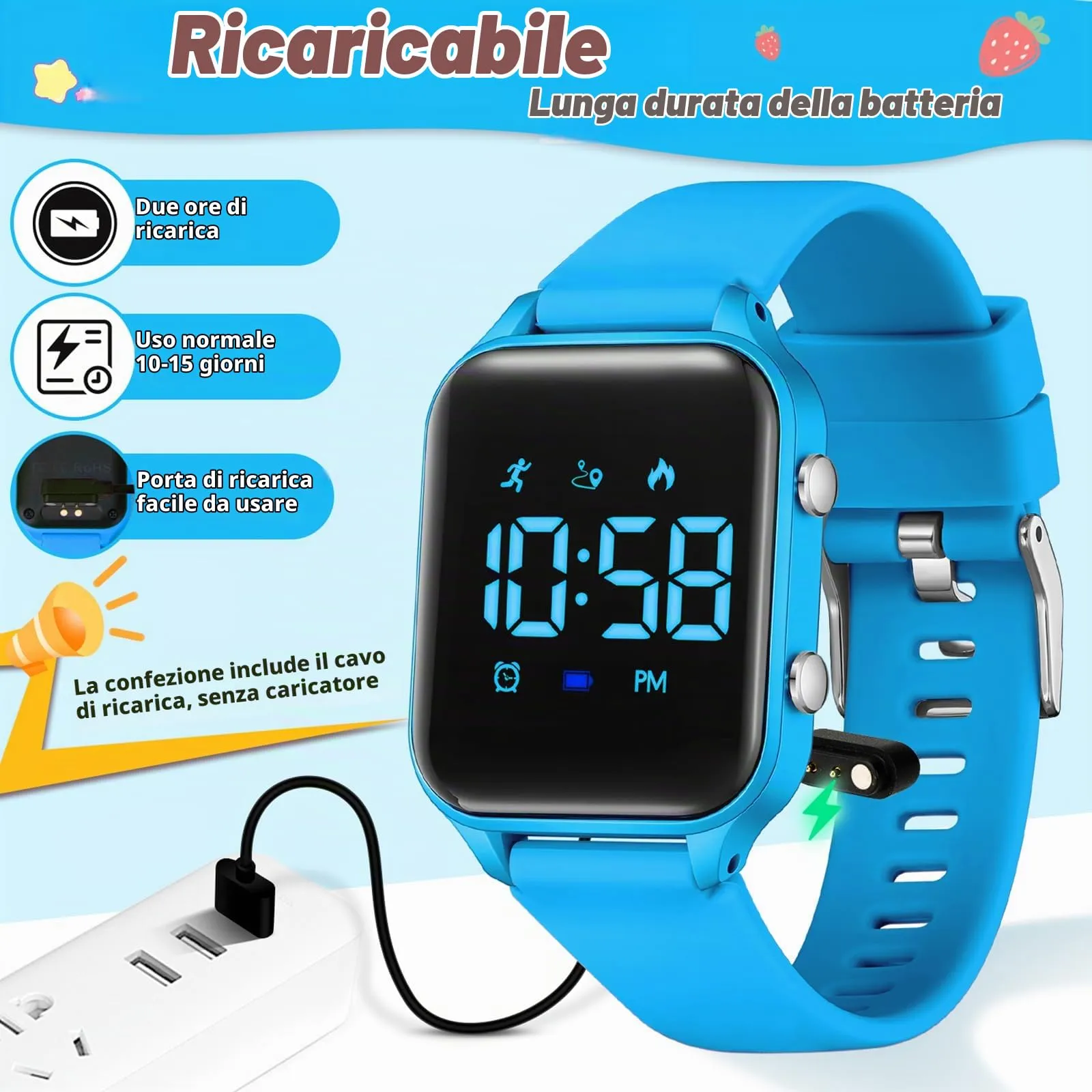 Timever Orologio Digitale per Bambini e Ragazzi L6615E-DB con Contapassi, Sveglia, Cronometro e Cinturino in Silicone - immagine 6