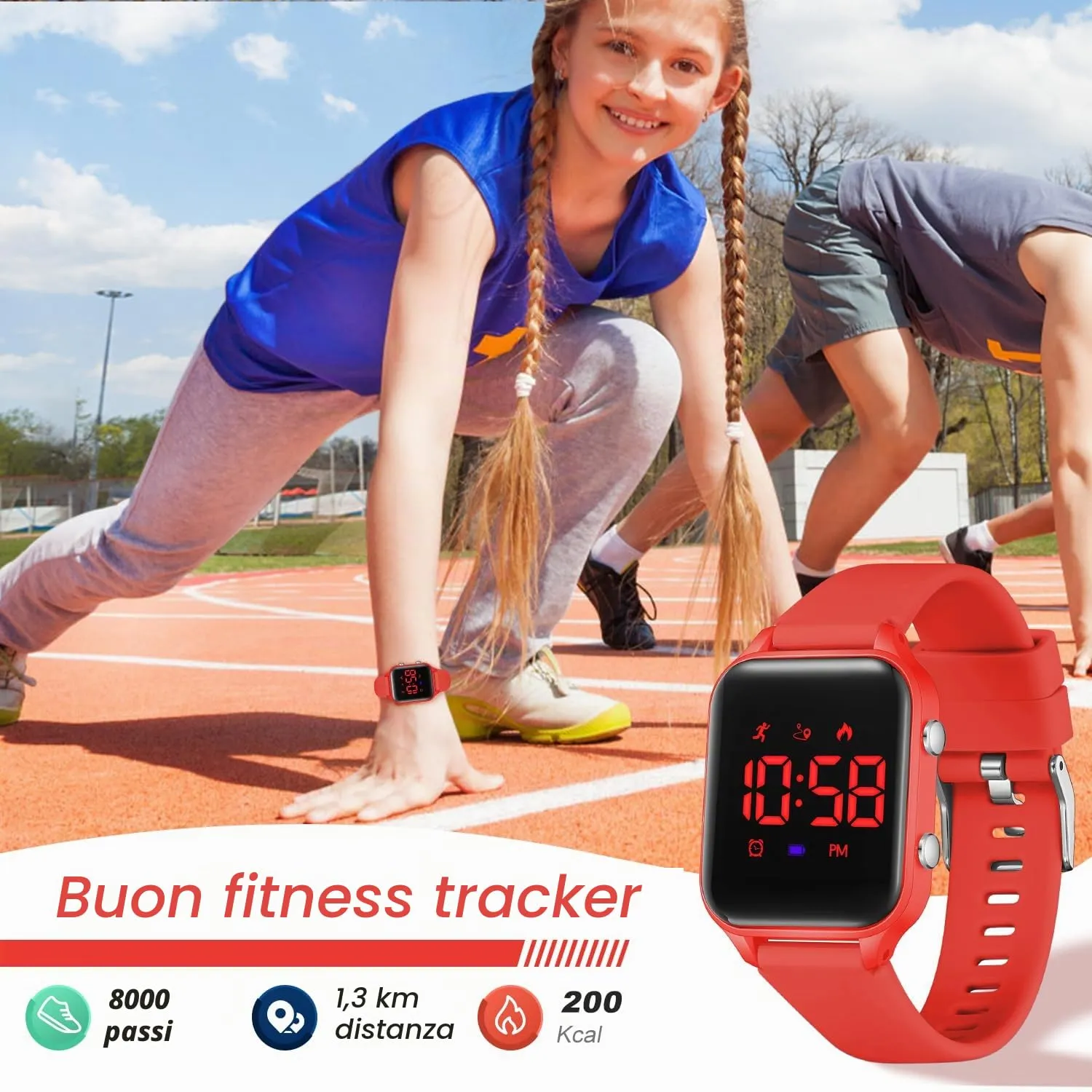 Timever Orologio Digitale per Bambini e Ragazzi con Contapassi, Sveglia, Cronometro, Luce e Data, Cinturino in Silicone - immagine 3
