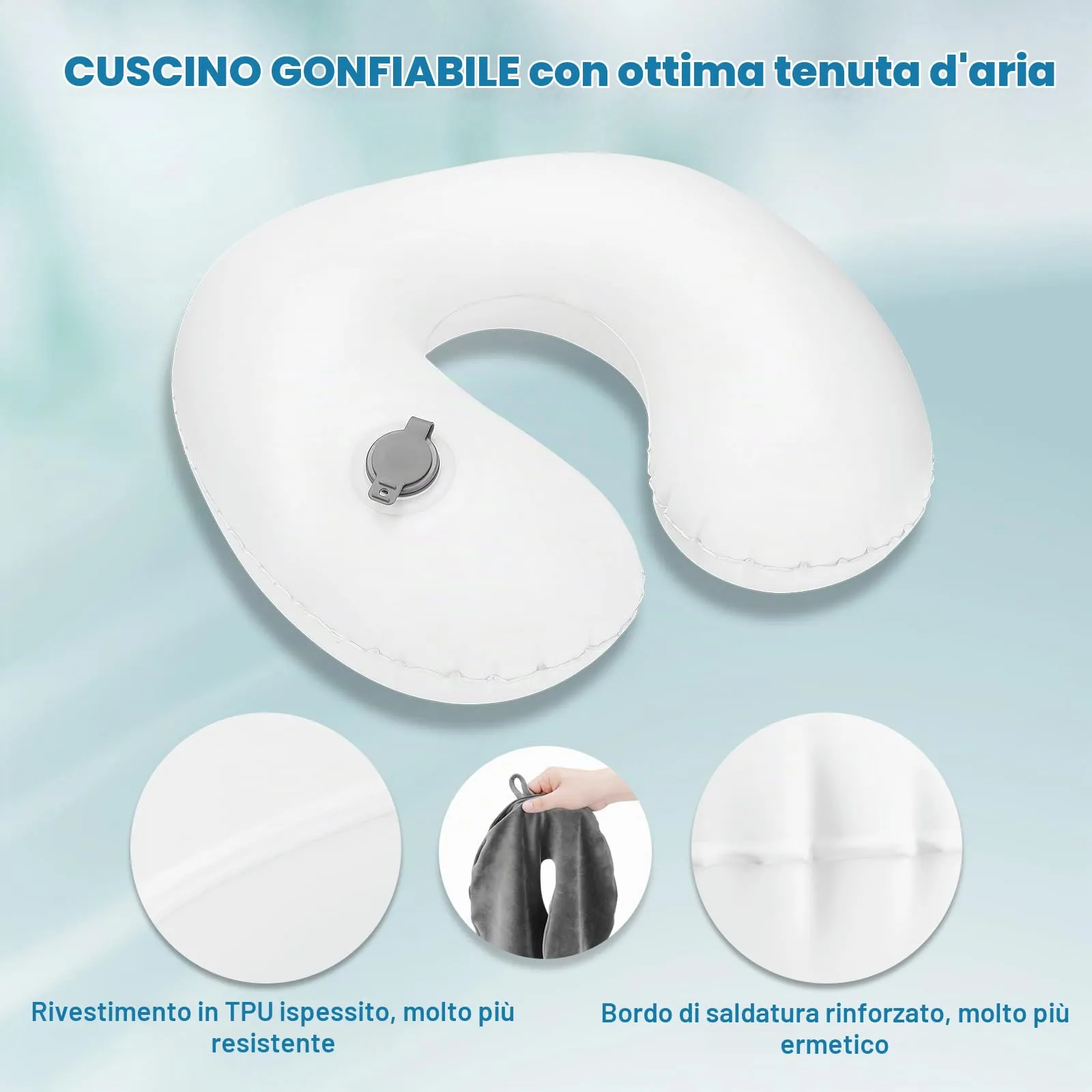 Cirorld Cuscino Gonfiabile da Viaggio per Collo con Maschera per Dormire, Tappi Auricolari e Borsa per Trasporto - immagine 8