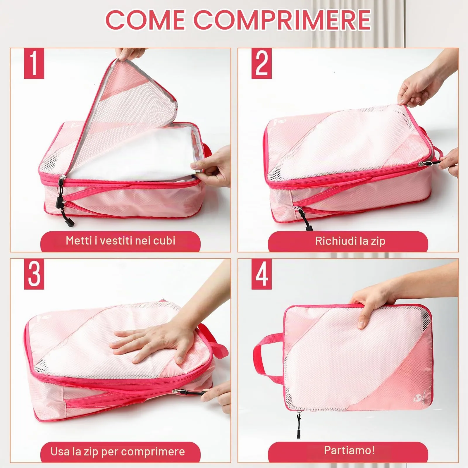 AiQInu Organizer Valigia Set 5 Pezzi, Packing Cube a Compressione Salvaspazio Espandibile per Vestiti, Scarpe e Intimo - immagine 3
