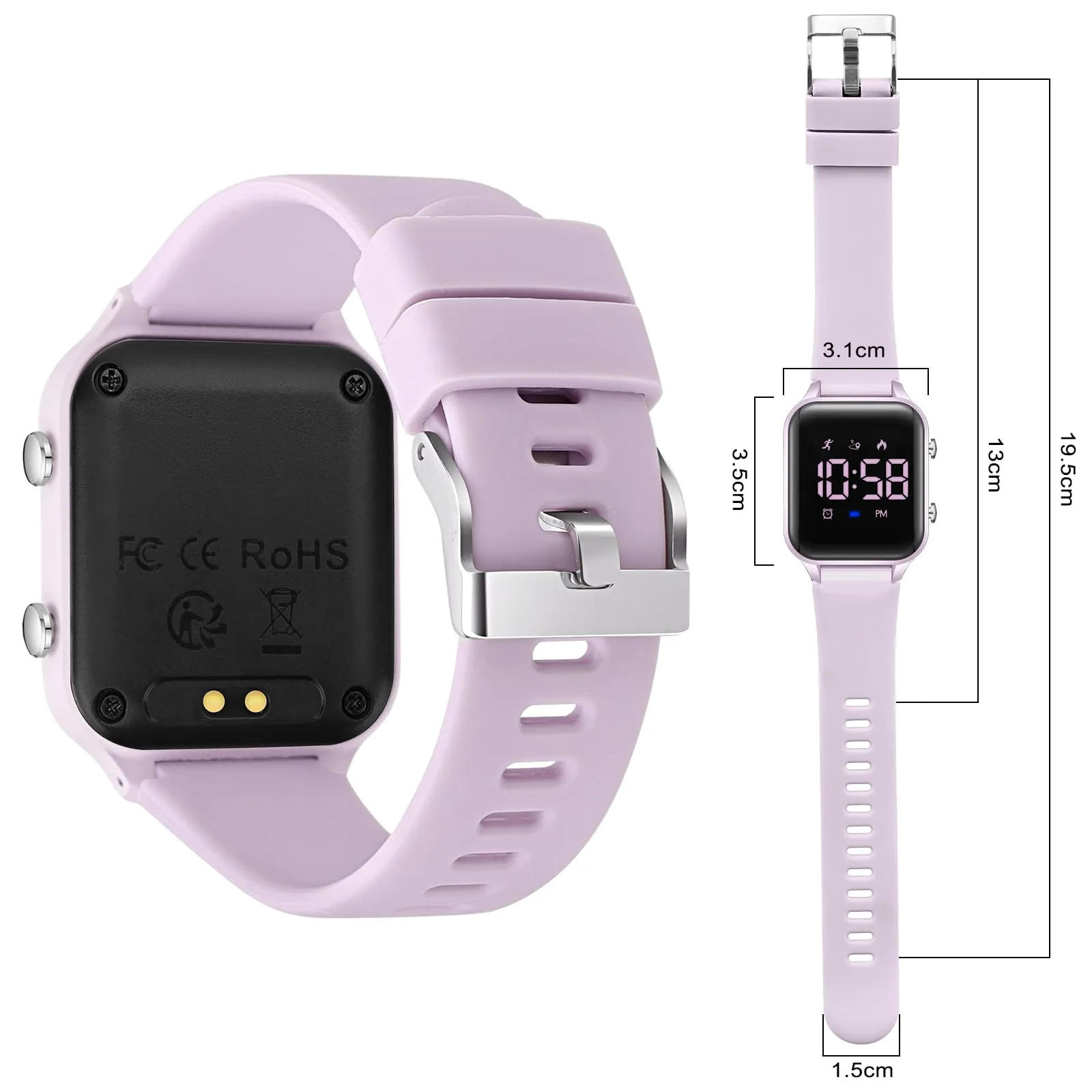 Timever Orologio Digitale per Bambini e Ragazzi con Contapassi, Sveglia, Cronometro, Luce e Data - Cinturino in Silicone - immagine 2
