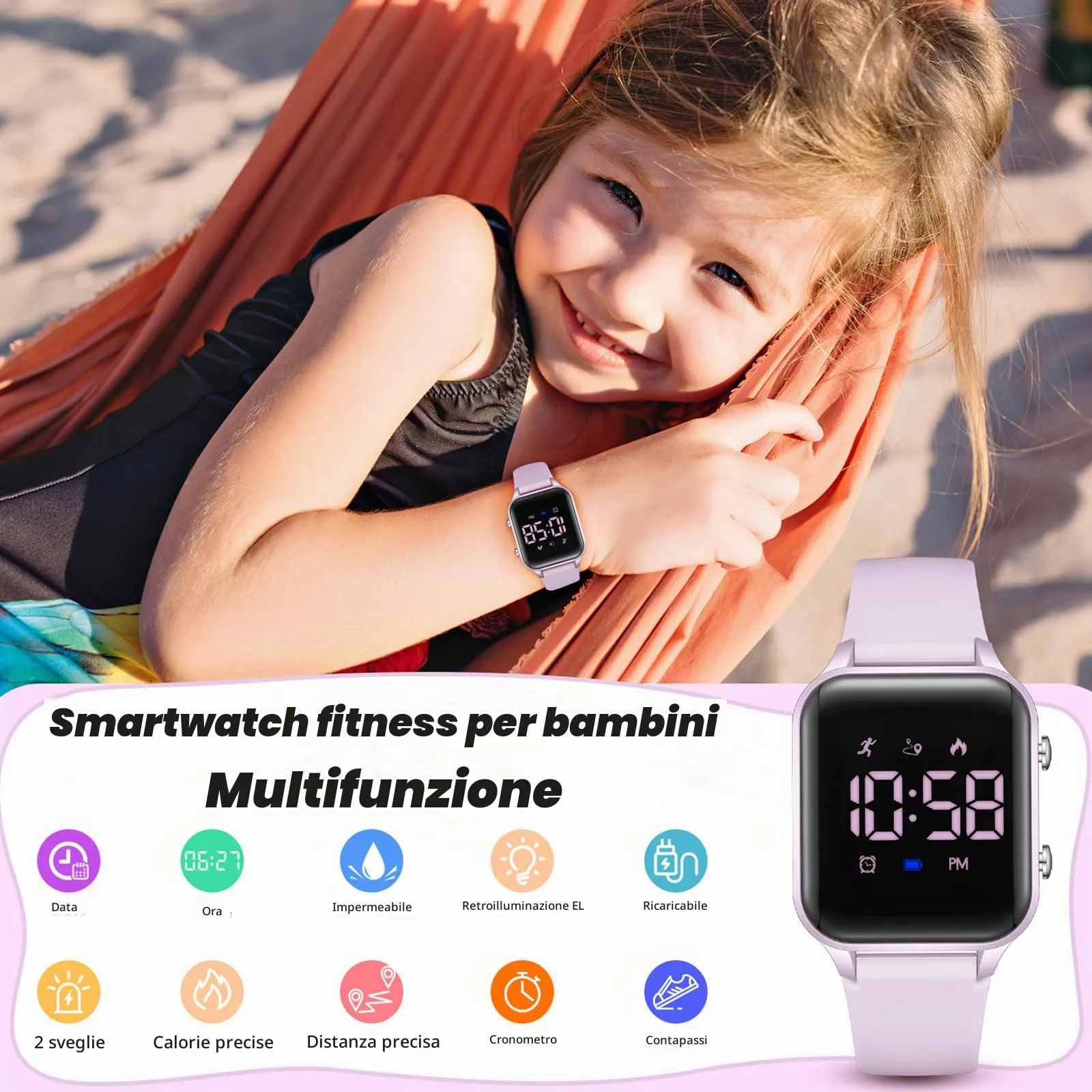 Timever Orologio Digitale per Bambini e Ragazzi con Contapassi, Sveglia, Cronometro, Luce e Data - Cinturino in Silicone - immagine 4