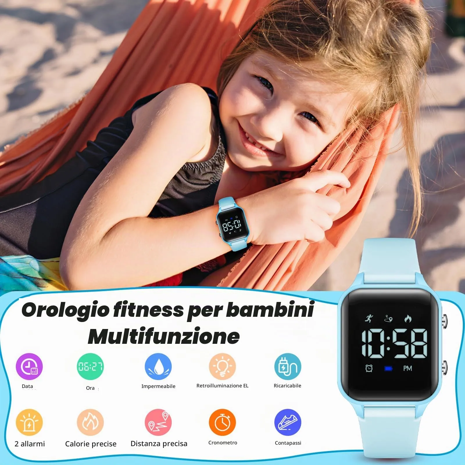 Timever Orologio Digitale per Bambini con Contapassi, Sveglia e Cronometro - L6615E-HG - immagine 4