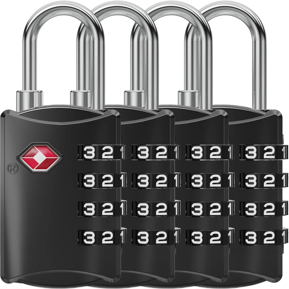NovLock Lucchetti TSA a combinazione a 4 cifre per valigie e zaini, Nero, 4 pezzi - immagine 1