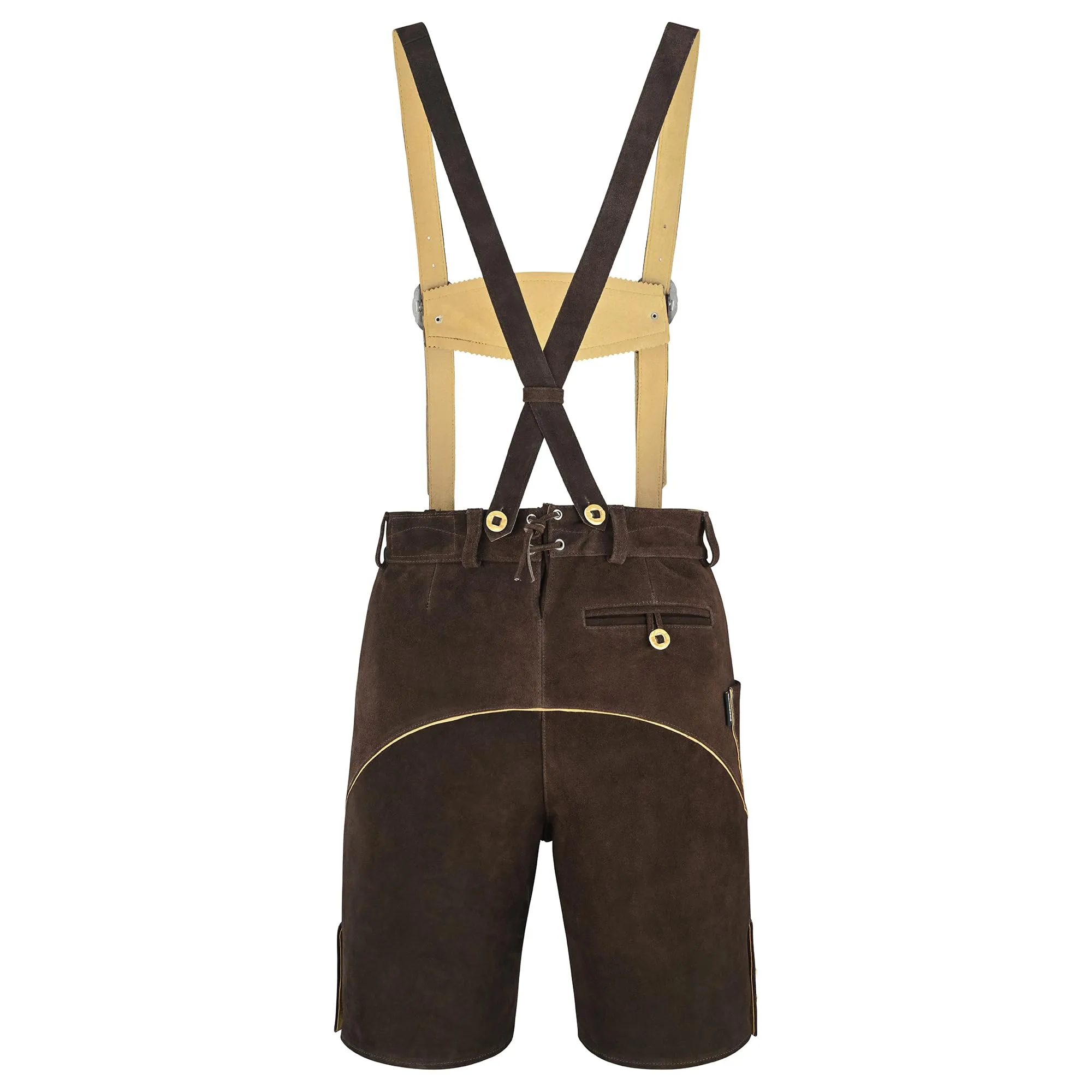 Bohmberg Pantaloni di Pelle Bavaresi Corti Uomo con Bretelle e Laccio, Marrone, Taglia 46 - immagine 4