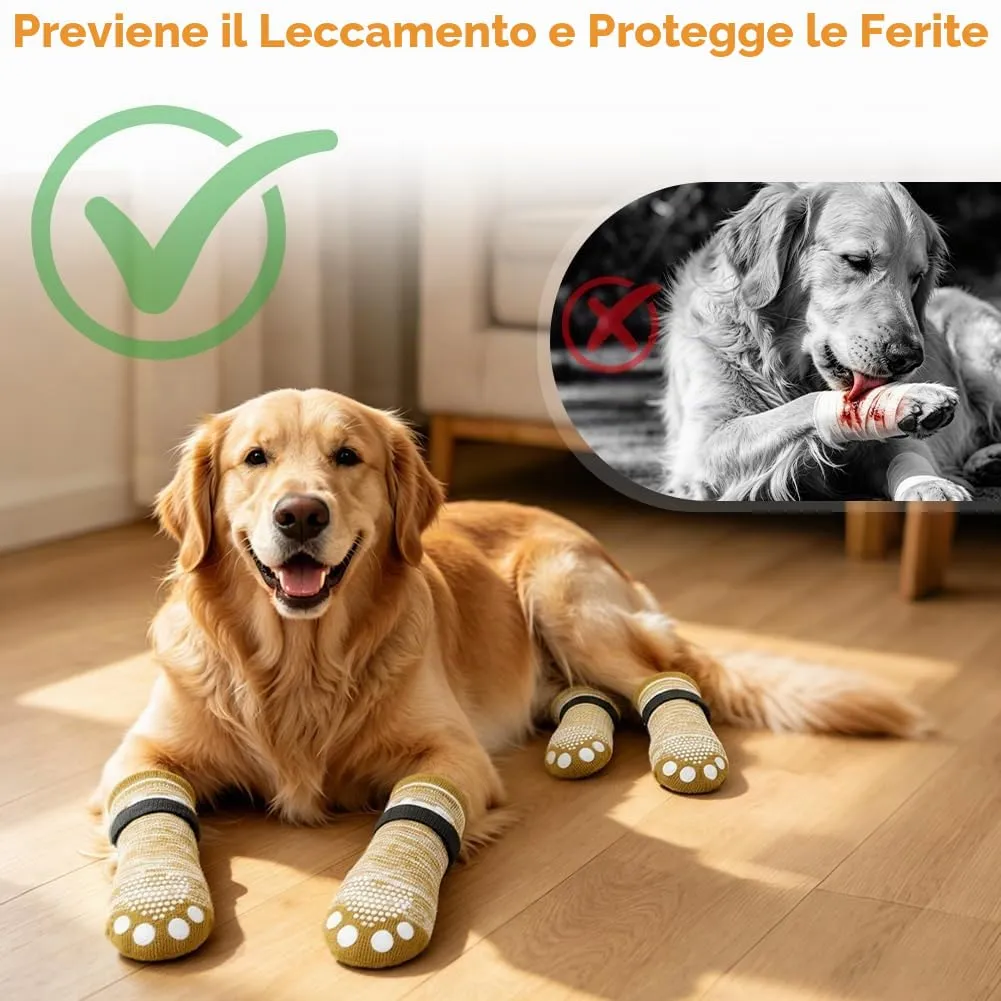 OSDUE Calzini Antiscivolo per Cani, Protezioni Zampa Regolabili, 4 Pezzi, Taglia M, Giallo - immagine 4