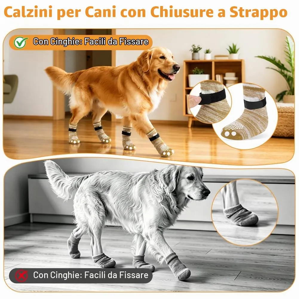 OSDUE Calzini Antiscivolo per Cani, Protezioni Zampa Regolabili, 4 Pezzi, Taglia M, Giallo - immagine 5