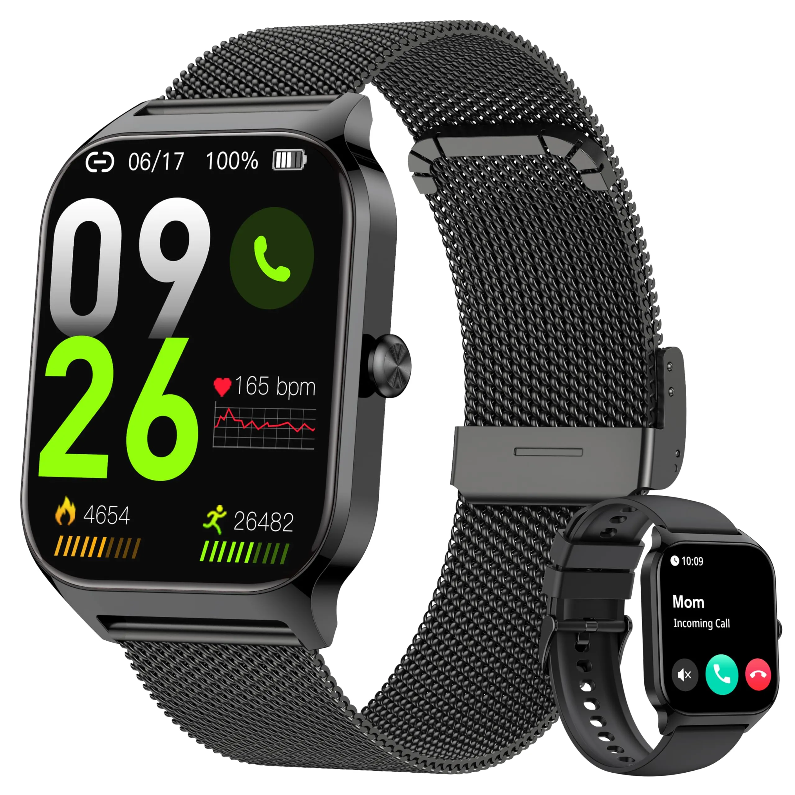 Popglory Smartwatch 1.85", Chiamate Bluetooth, Assistente AI, 100+ Modalità Sportive, Monitoraggio Frequenza Cardiaca, SpO2, Pressione Sanguigna, Sonno e Stress, Android e iOS (2 Cinturini) - immagine 1