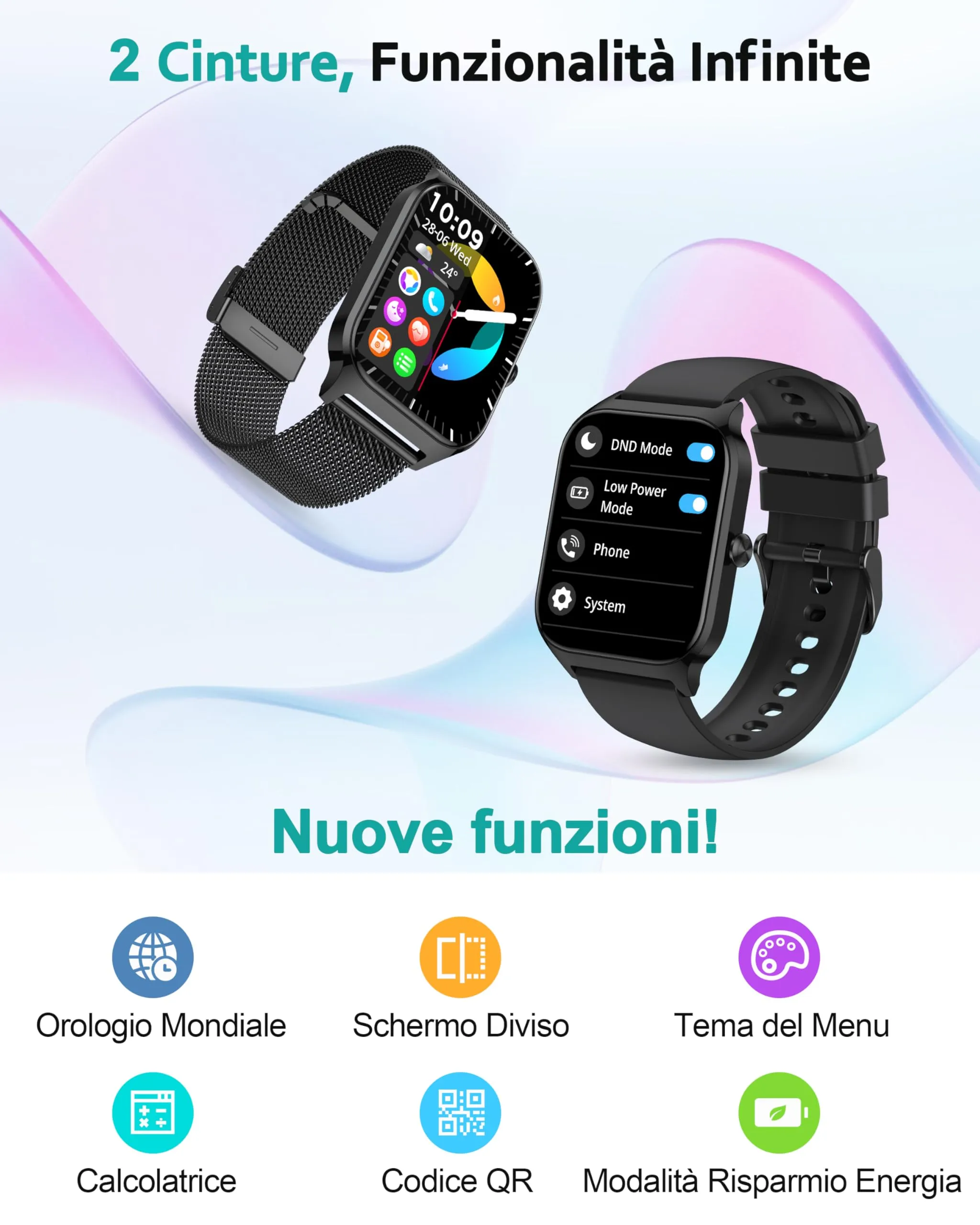 Popglory Smartwatch 1.85", Chiamate Bluetooth, Assistente AI, 100+ Modalità Sportive, Monitoraggio Frequenza Cardiaca, SpO2, Pressione Sanguigna, Sonno e Stress, Android e iOS (2 Cinturini) - immagine 7