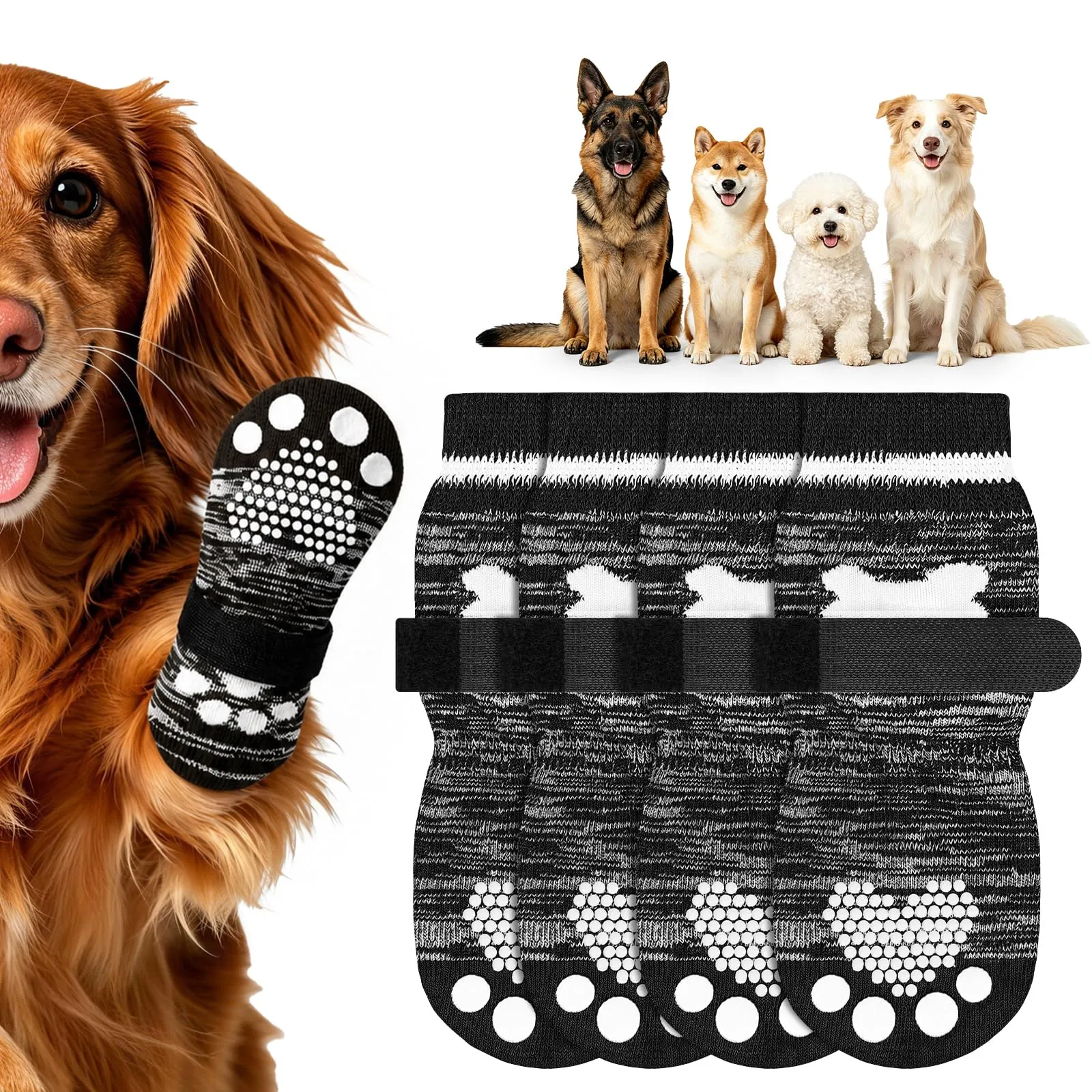 OSDUE Calzini Antiscivolo per Cani, Protezioni Zampa Regolabili, 4 Pezzi, Grigio S - immagine 1