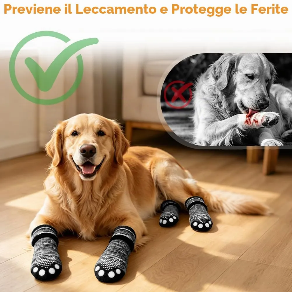 OSDUE Calzini Antiscivolo per Cani, Protezioni Zampa Regolabili, 4 Pezzi, Grigio S - immagine 4