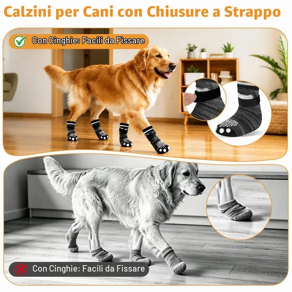 OSDUE Calzini Antiscivolo per Cani, Protezioni Zampa Regolabili, 4 Pezzi, Grigio S - immagine 5