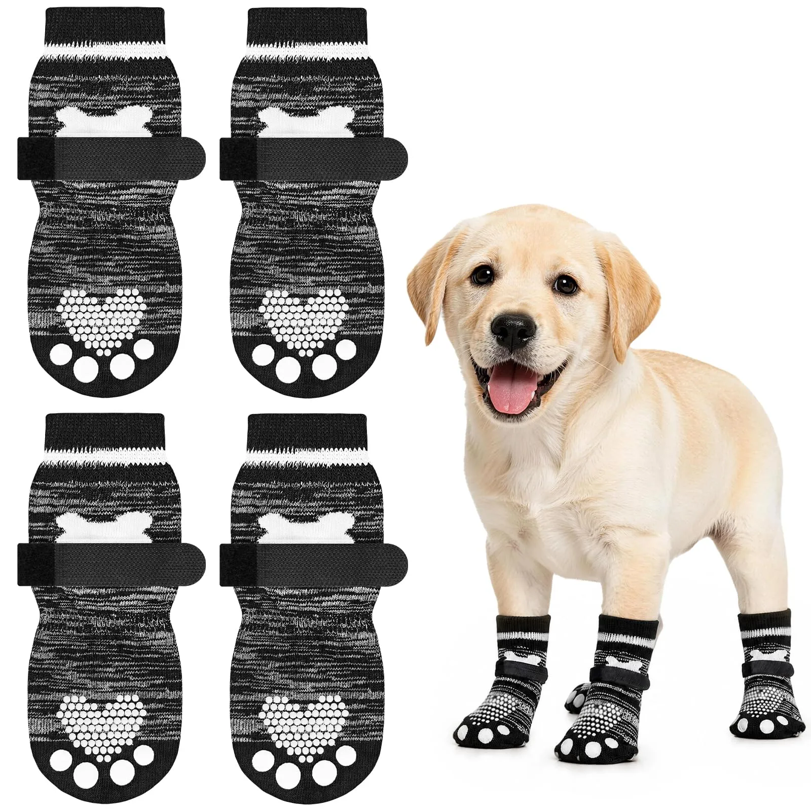 OSDUE Calzini Antiscivolo per Cani, Protezioni Zampa Regolabili, 4 Pezzi, Grigio S - immagine 8