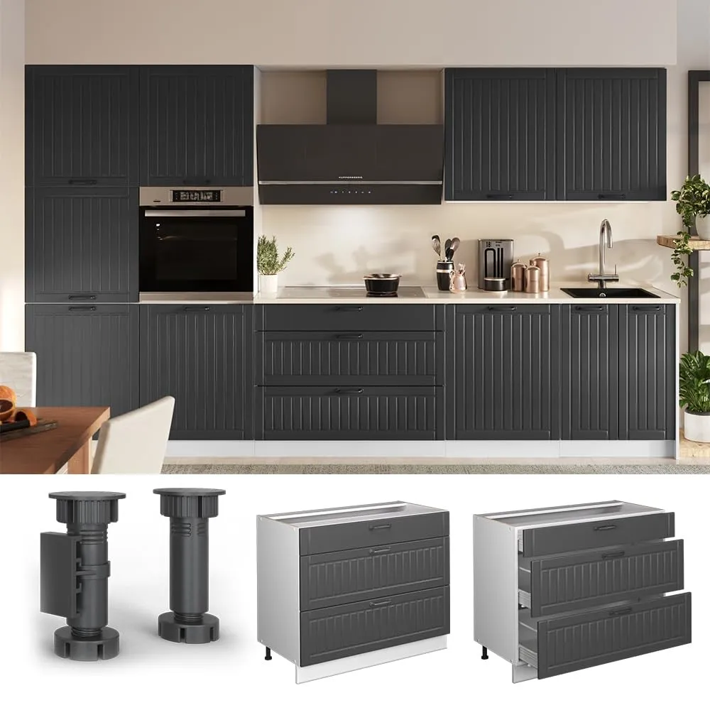 Vicco Mobiletto base per cucina Fame-Line, Grigio Scuro/Bianco, 100 cm - immagine 4