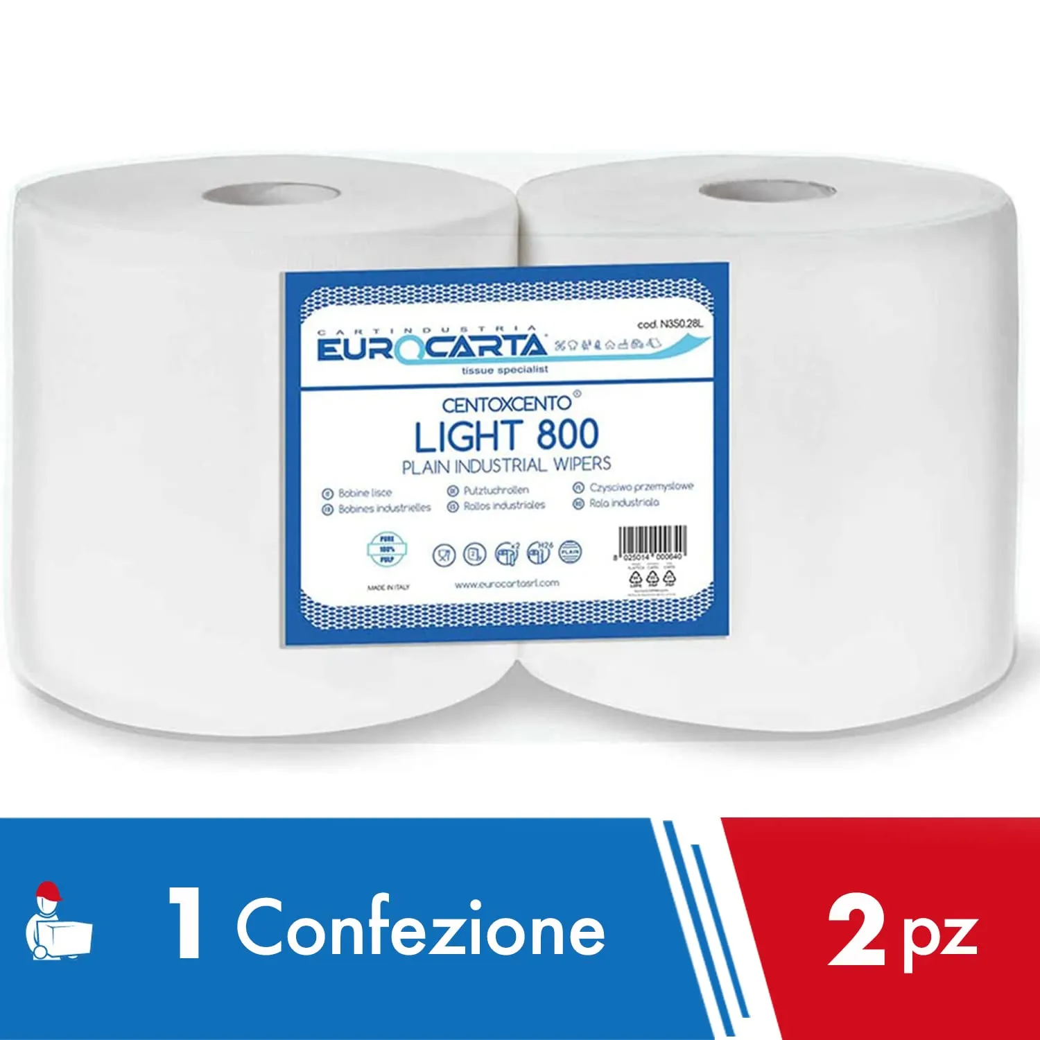 IMBALLAGGI 2000 Rotoloni Asciugatutto Carta Cucina Liscia, 26x25 cm, 2x800 Strappi 26x35 cm - immagine 2