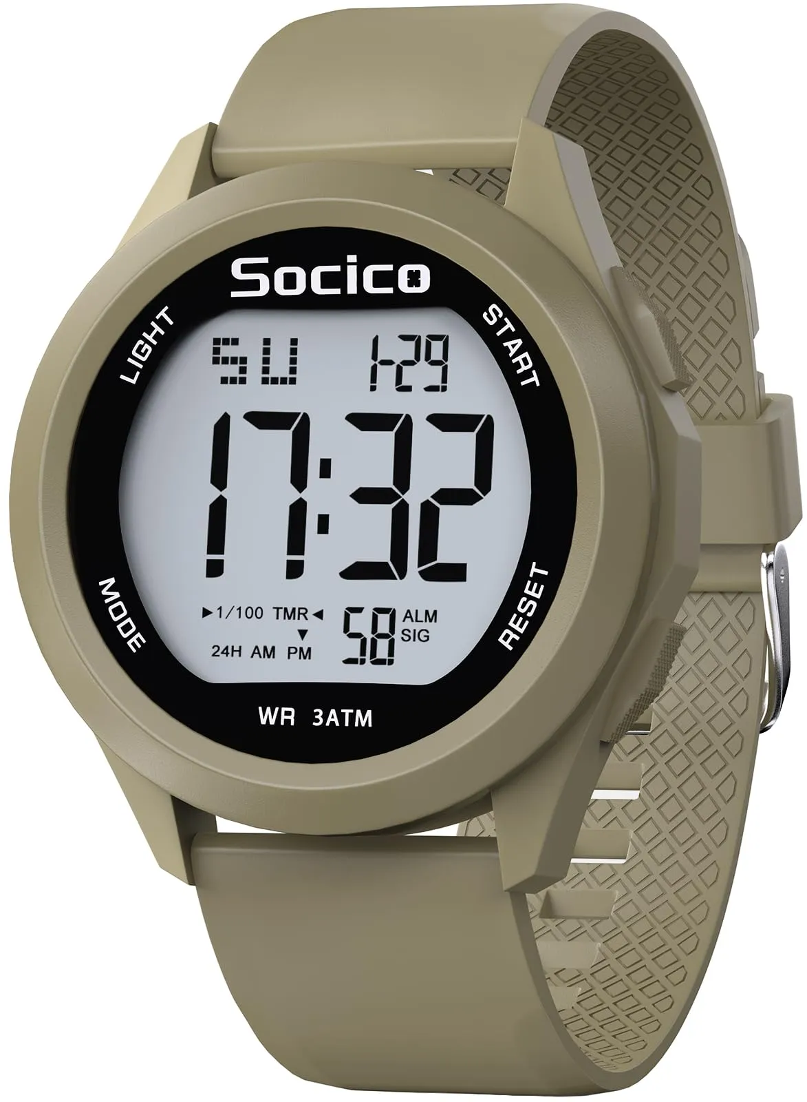 SOCICO Orologio Digitale da Uomo Sportivo Militare Impermeabile con Cronografo, Illuminazione a LED, Sveglia e Data (Cachi) - immagine 1