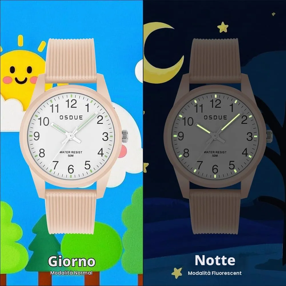 OSDUE Orologio Bambino Impermeabile Luminoso Educativo in Quarzo, 5-18 Anni - immagine 6