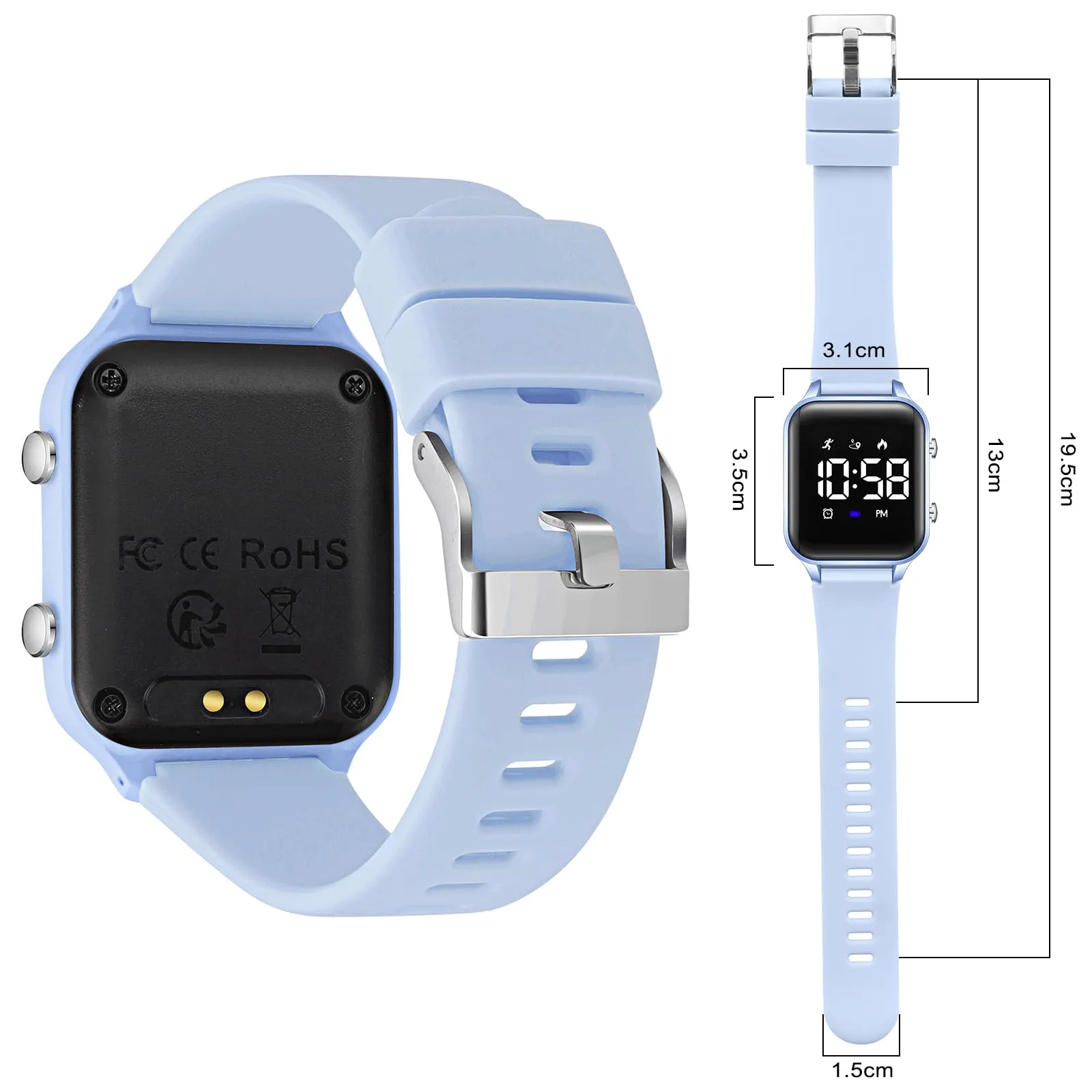 Timever Orologio Digitale per Bambini L6615E-LB con Contapassi, Sveglia e Cronometro - immagine 2
