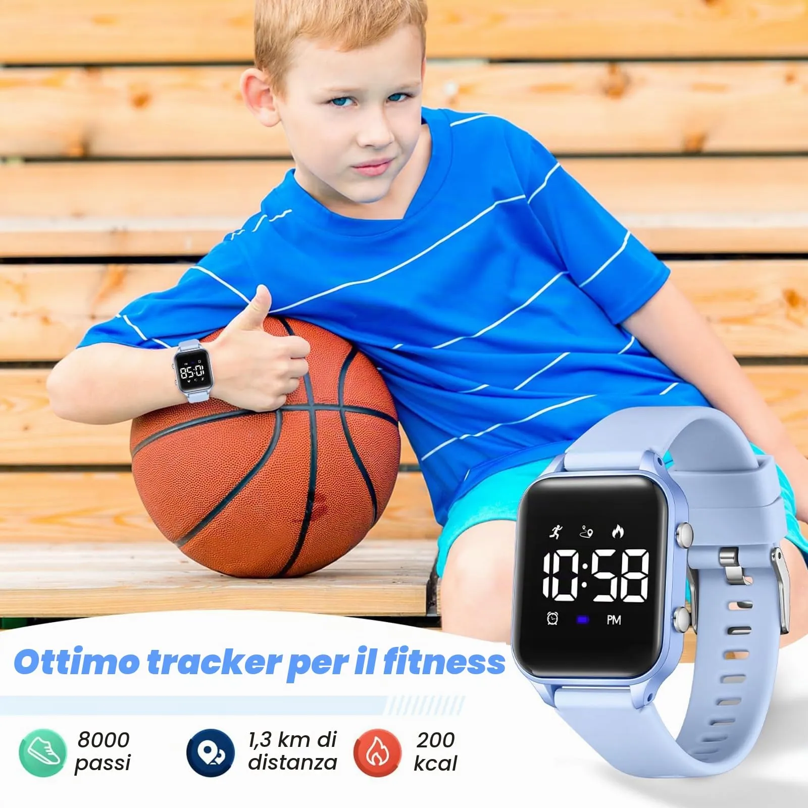 Timever Orologio Digitale per Bambini L6615E-LB con Contapassi, Sveglia e Cronometro - immagine 3