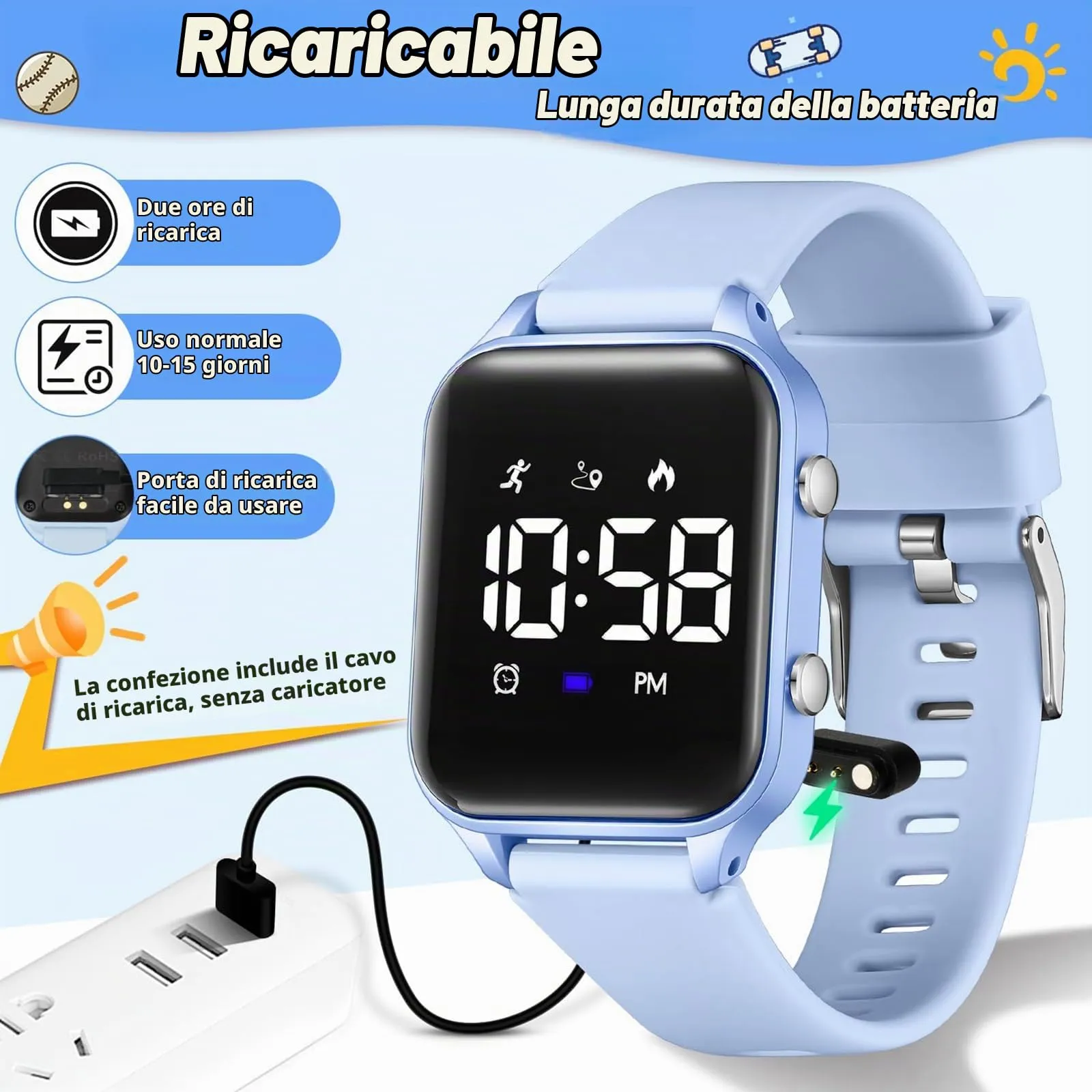 Timever Orologio Digitale per Bambini L6615E-LB con Contapassi, Sveglia e Cronometro - immagine 6