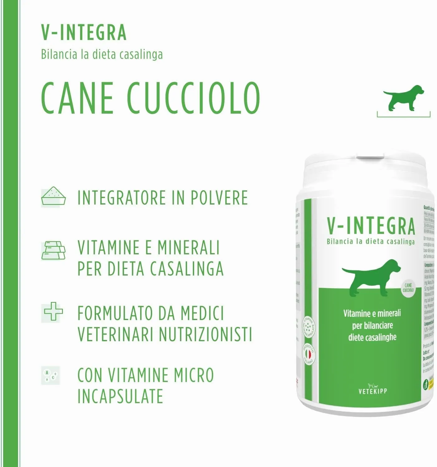 V-INTEGRA Cane Cucciolo Integratore Multivitaminico per Dieta Casalinga e BARF, 200g - immagine 2