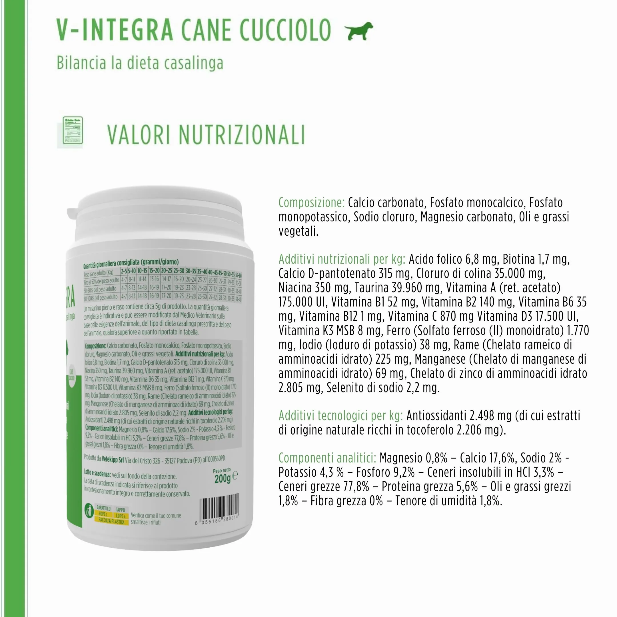 V-INTEGRA Cane Cucciolo Integratore Multivitaminico per Dieta Casalinga e BARF, 200g - immagine 7