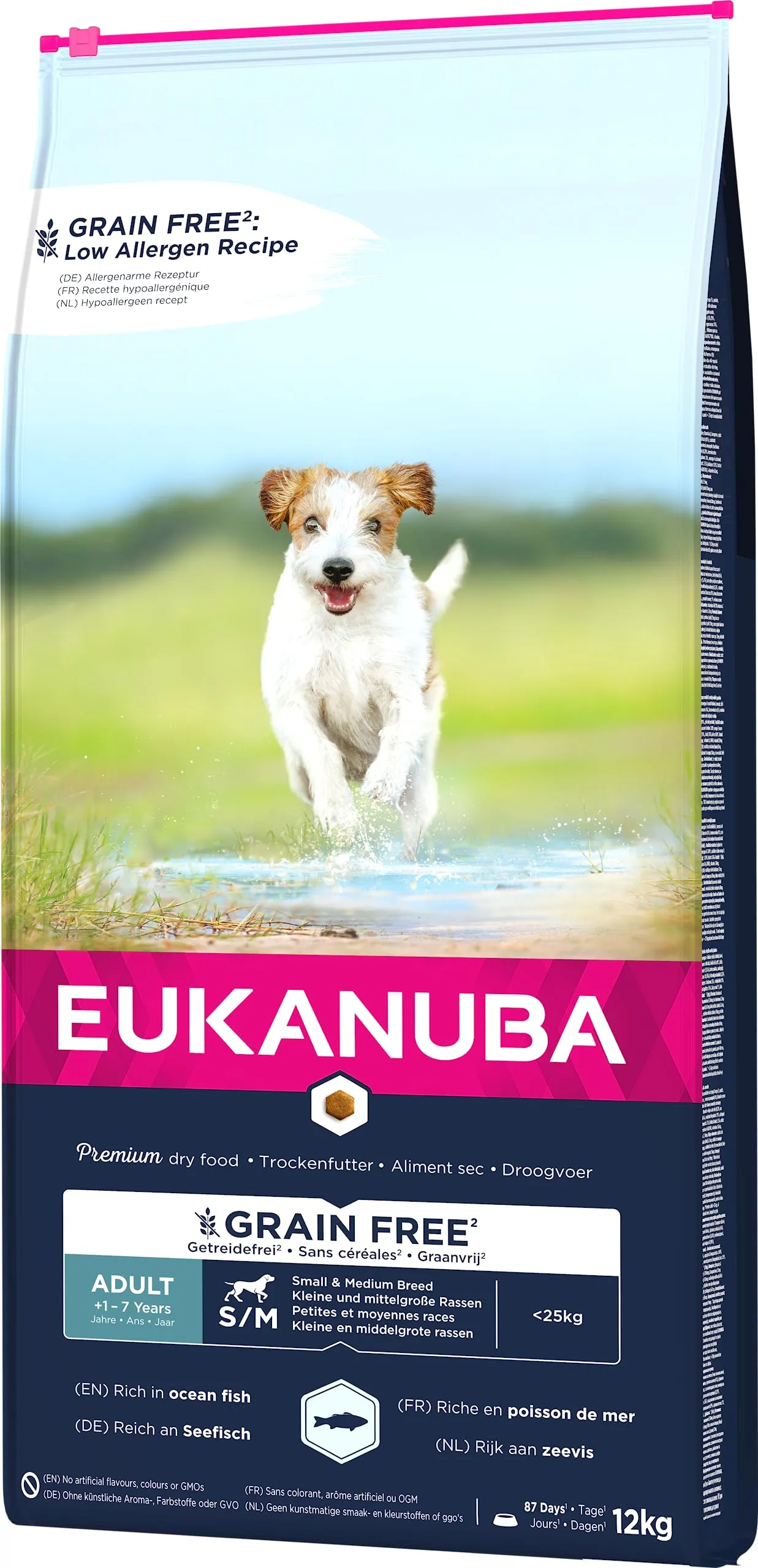 Eukanuba Grain Free Alimento per cani adulti di taglia piccola e media, Ricetta a basso contenuto di allergeni, 12 kg - immagine 7