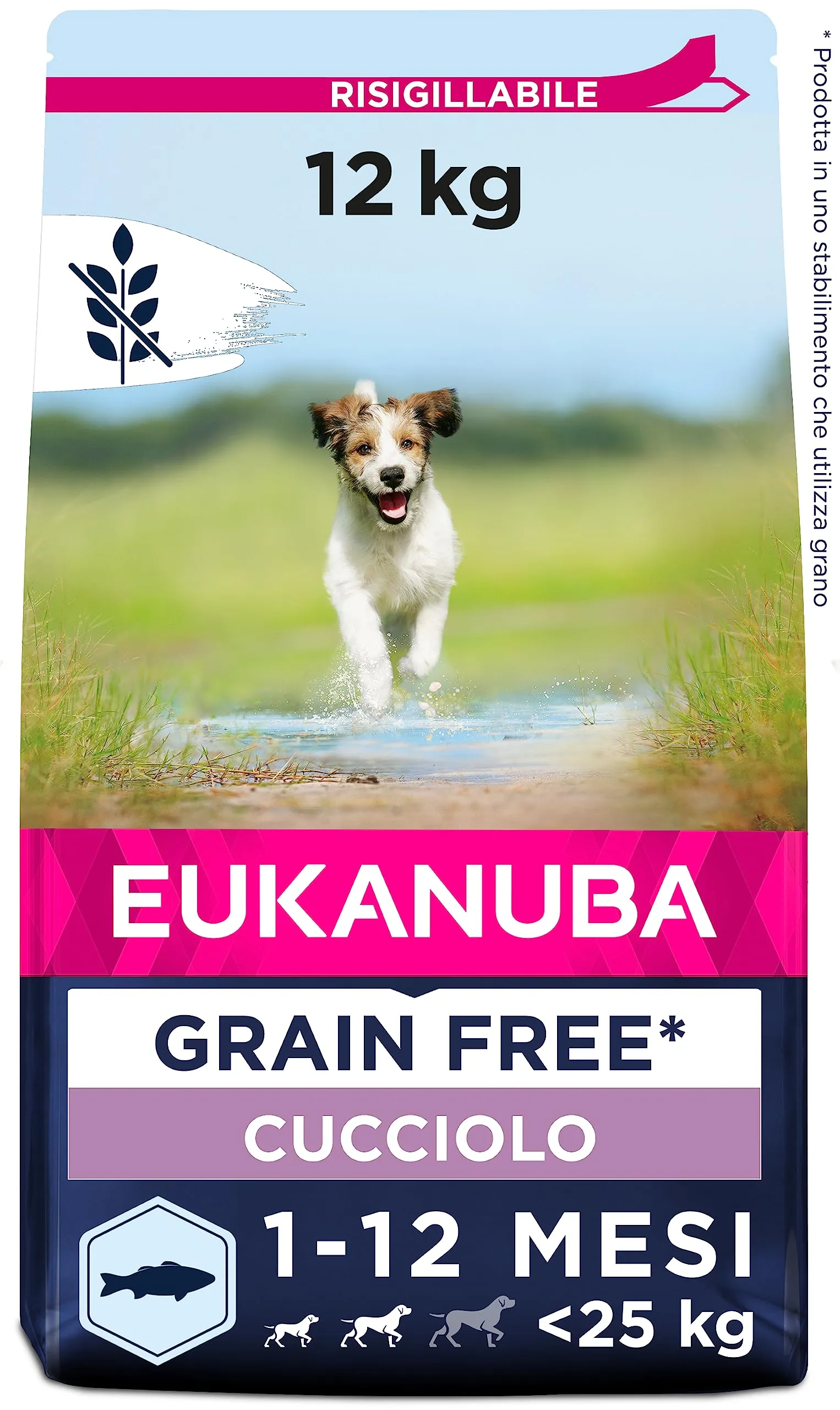 Eukanuba Grain Free Alimento per cuccioli di taglia piccola e media, Ricetta a basso contenuto di allergeni, 12 kg - immagine 1