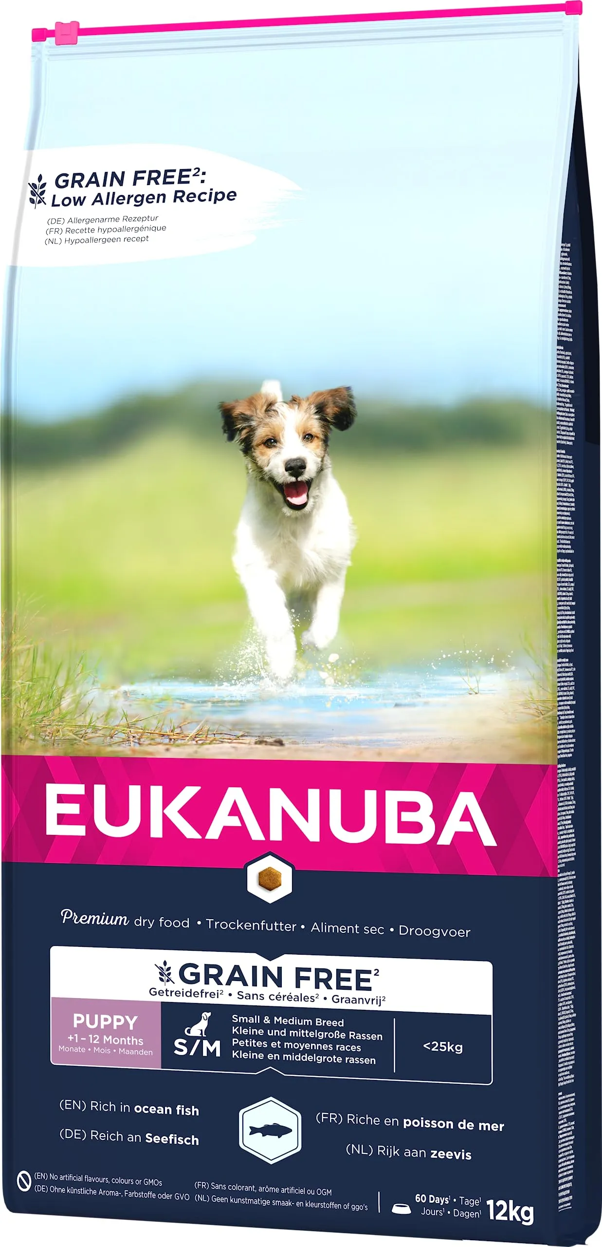 Eukanuba Grain Free Alimento per cuccioli di taglia piccola e media, Ricetta a basso contenuto di allergeni, 12 kg - immagine 7