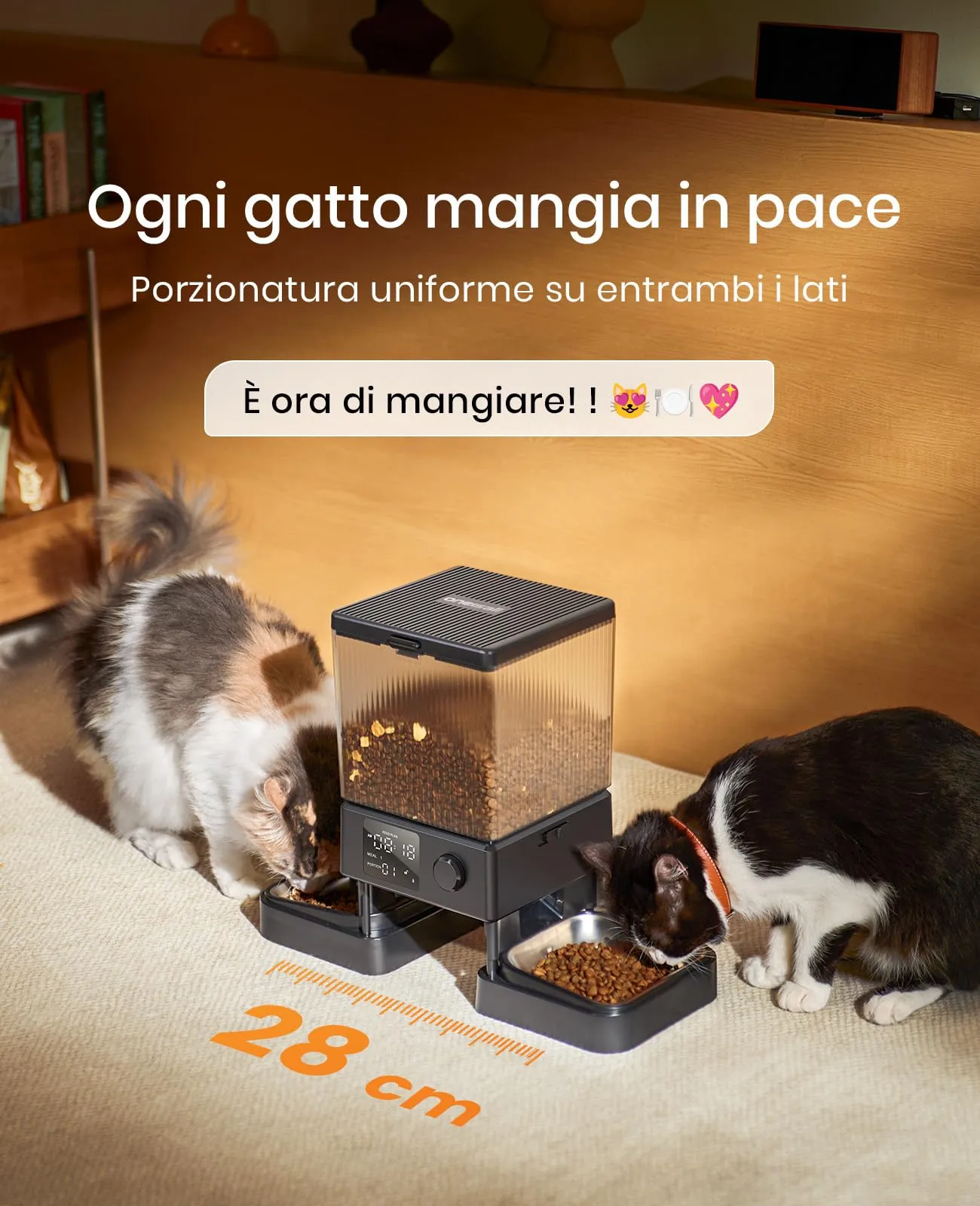 oneisall Distributore Automatico di Cibo per Gatti e Cani 5L, 2 Ciotole in Acciaio Inox con Registratore Vocale - immagine 3