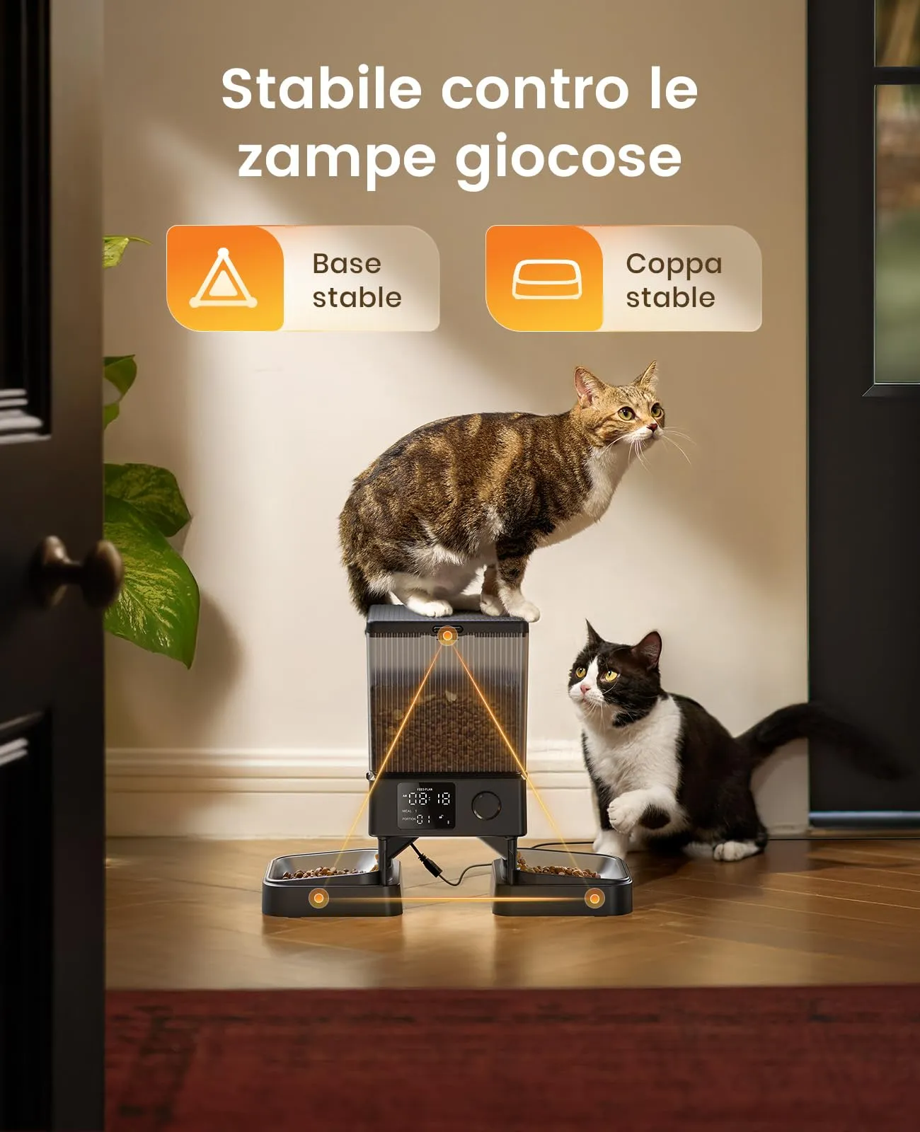 oneisall Distributore Automatico di Cibo per Gatti e Cani 5L, 2 Ciotole in Acciaio Inox con Registratore Vocale - immagine 5