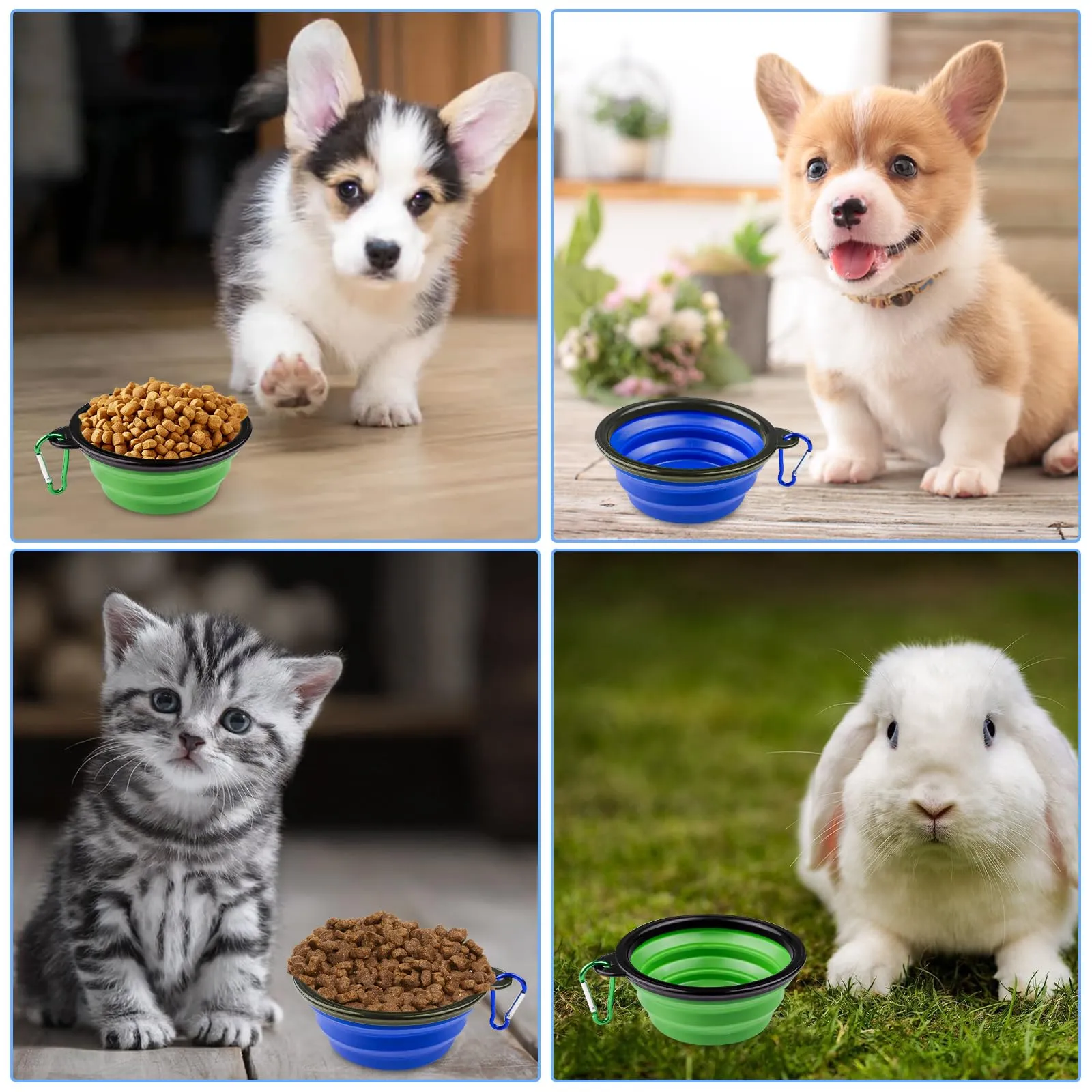 Magrimaxio 2 Pezzi Ciotola per Acqua e Cibo Portatile Pieghevole per Cani e Gatti con Moschettone - immagine 7