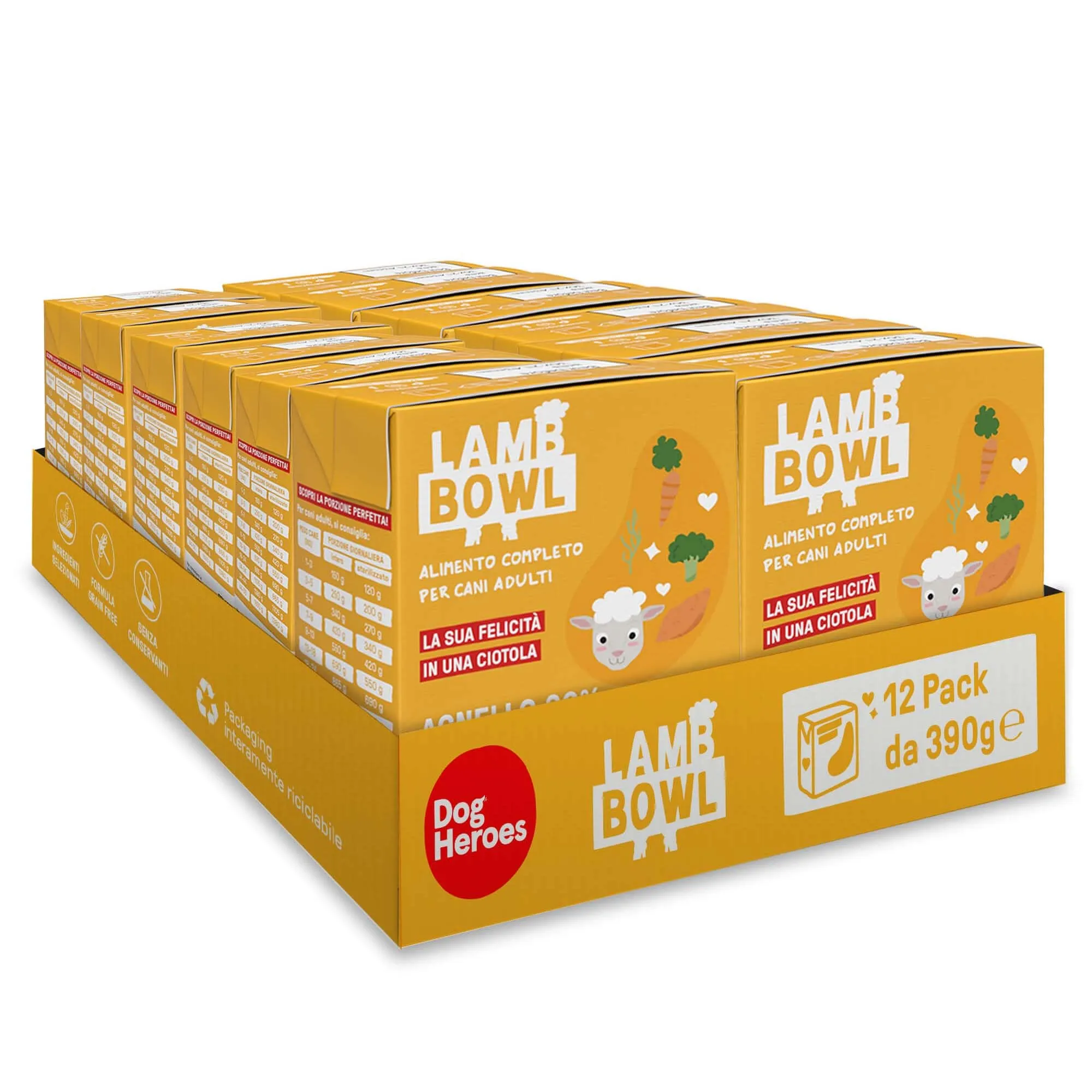Dog Heroes Cibo Umido per Cani Agnello (60%) 12x390g - immagine 1